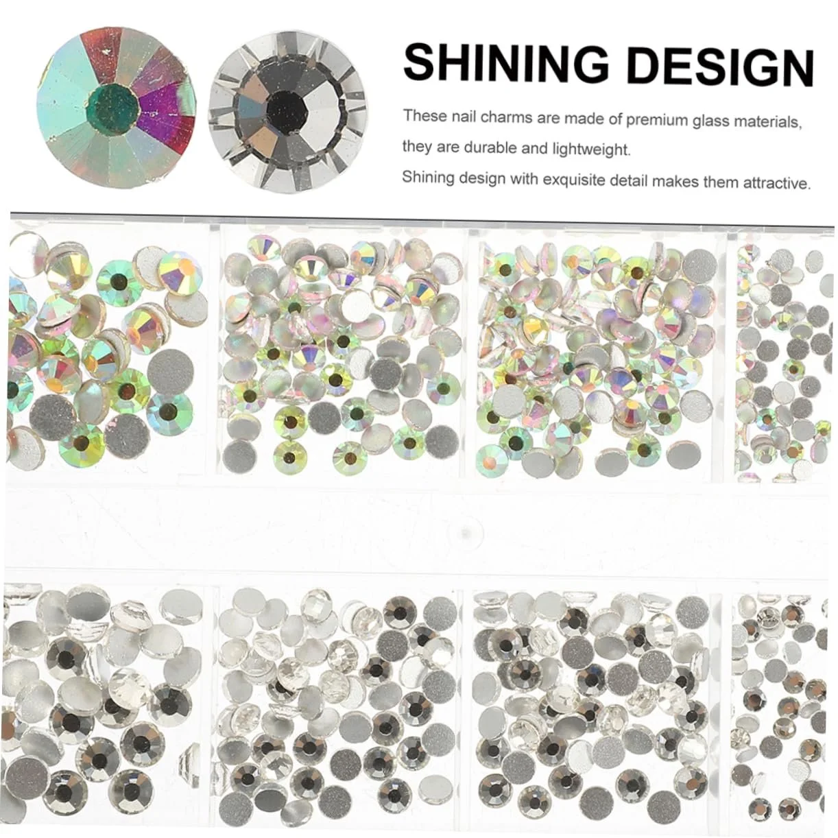 Набір прикрас для нігтів 12 Grid Круглий скляний з плоскою задньою частиною, фото №7