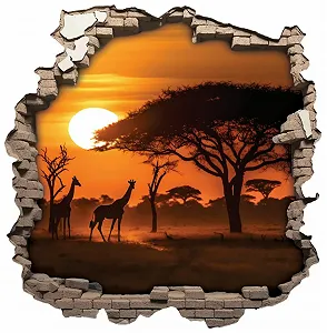 Наклейка на стіну Samunshi Wall Hole Wall Crack Safari Tour in Africa 70 x 70 см Multi-colored - Фото 1