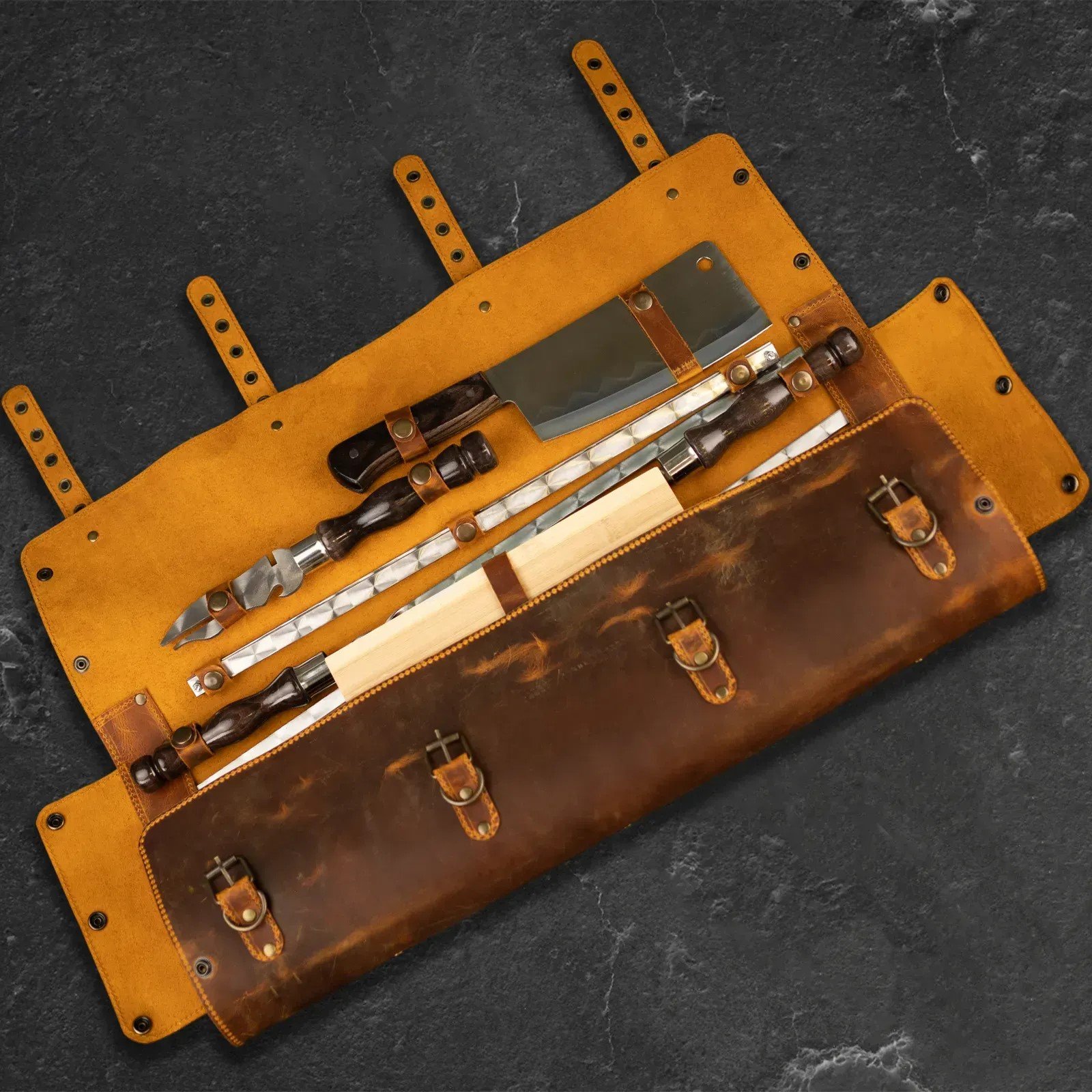 Набор шампуров "Тигнармэн" в кожаном кейсе 13 предметов, фото №1