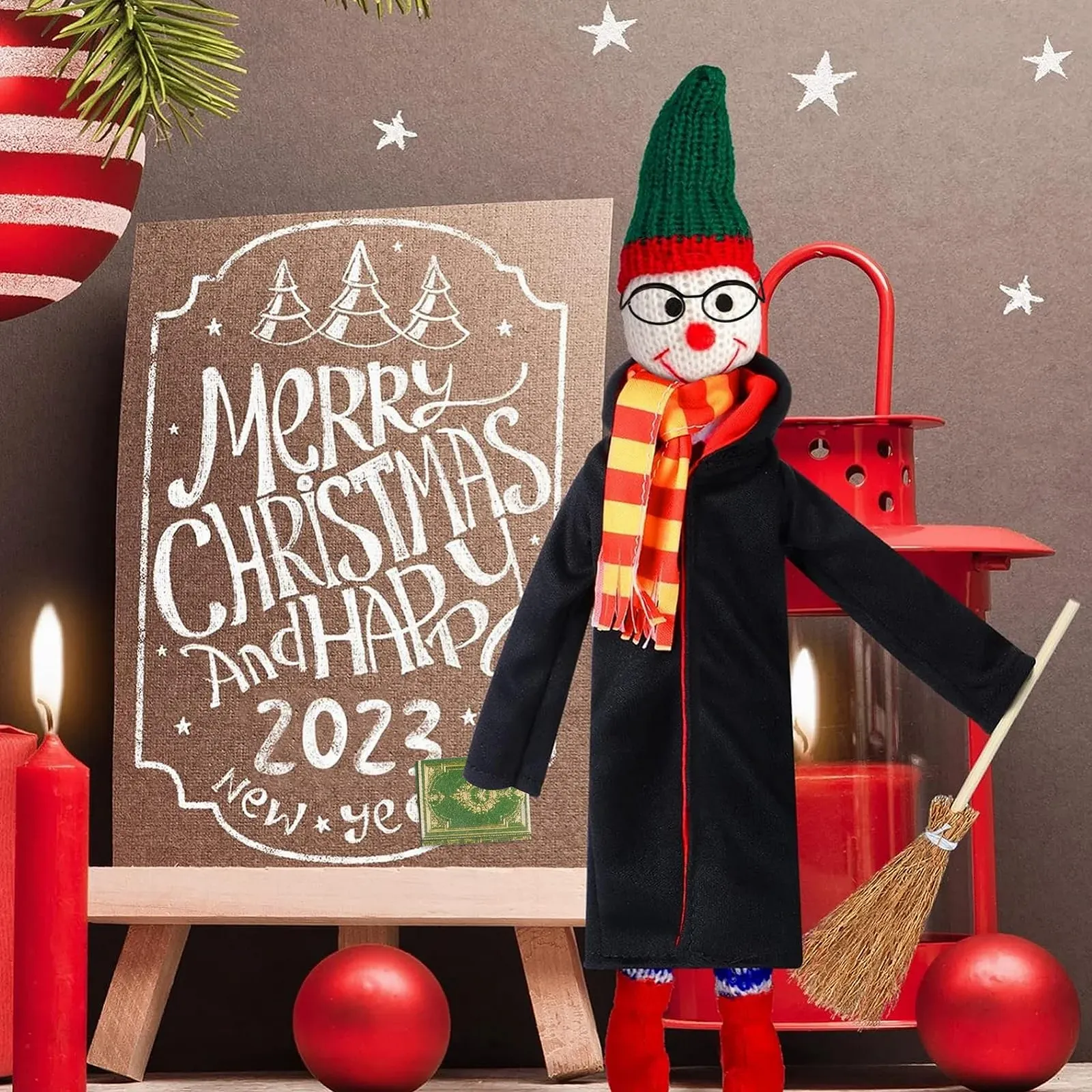 Костюм Новорічного Ельфа Дол Костюм Аксесуари 5 штук з Відьмацьким Платтям, Окулярами, Шарфом, Мітлою, Міні Книгами, фото №6