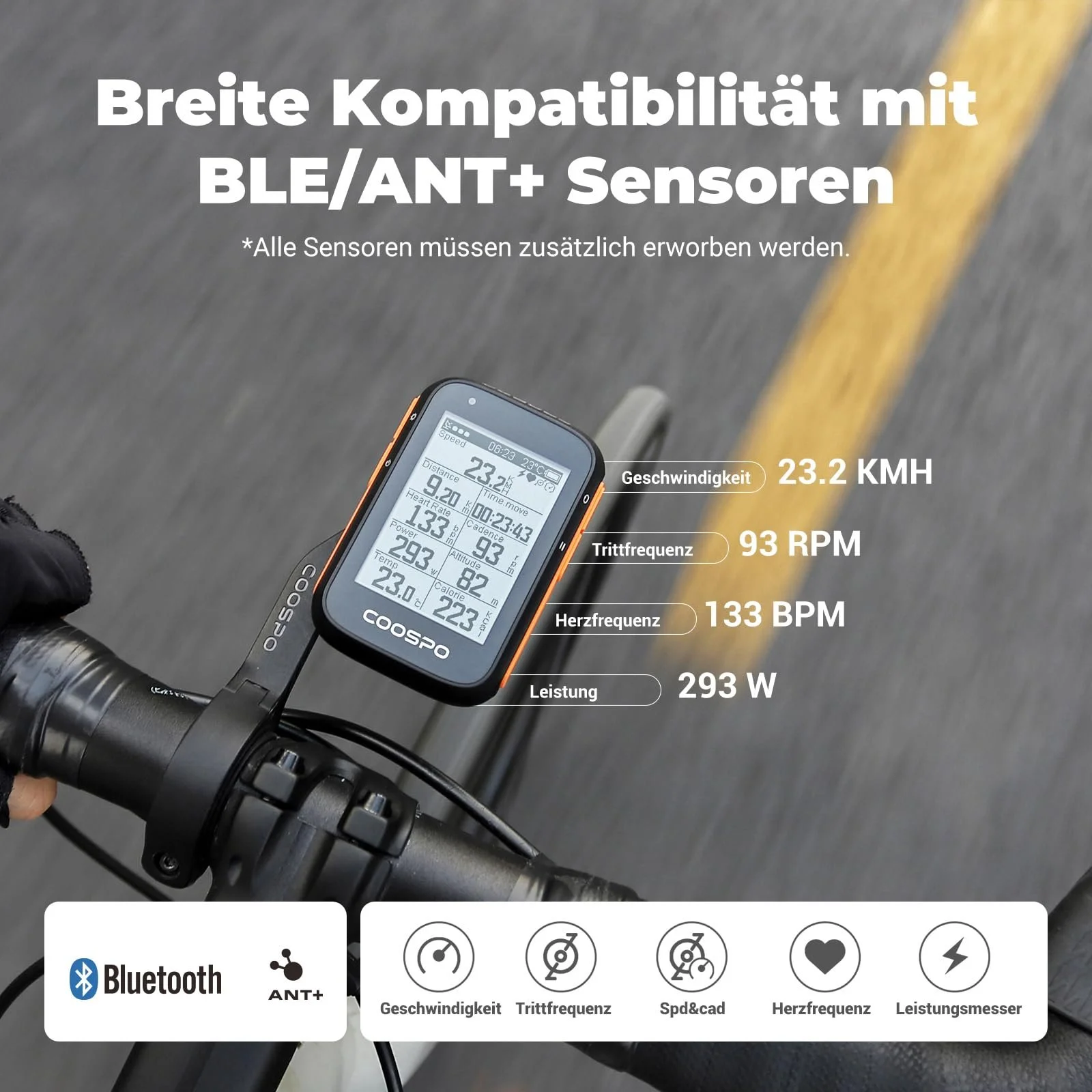 Велокомпьютер COOSPO BC200 GPS Bluetooth 5.0 ANT+ IP67 2.4 дюйма LCD, фото №2