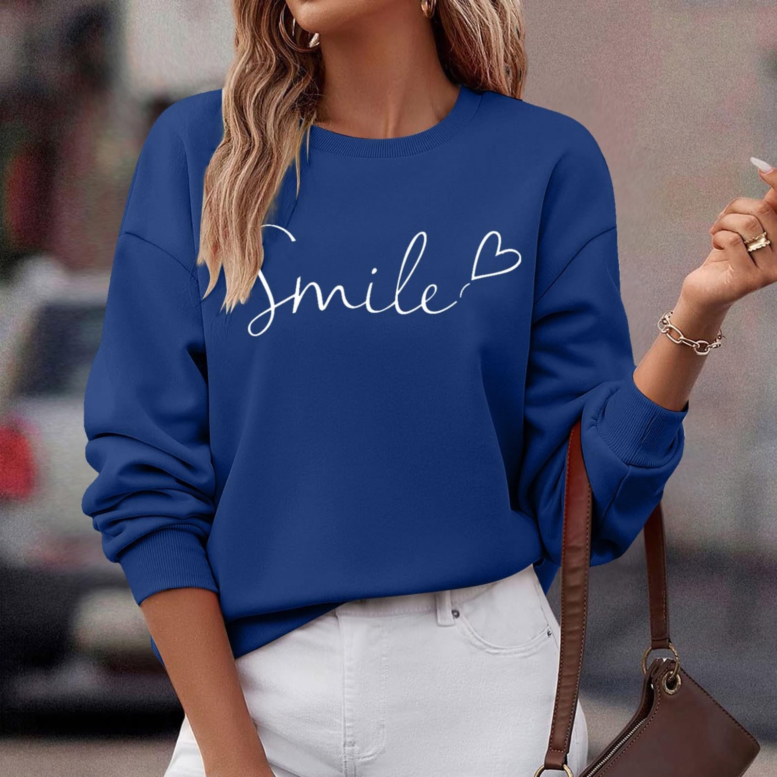 Женский свитшот с круглым вырезом Smile Y2K с графическим принтом, однотонный, фото №4