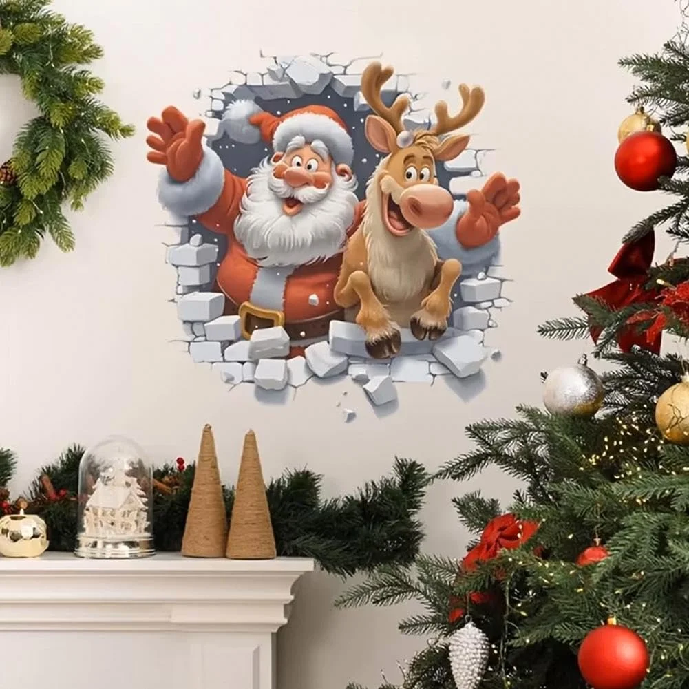 Наклейка на стіну 3D Різдвяна Санта-Клаус Сніговик Пряниковий чоловічок Червона 1 шт., фото №3
