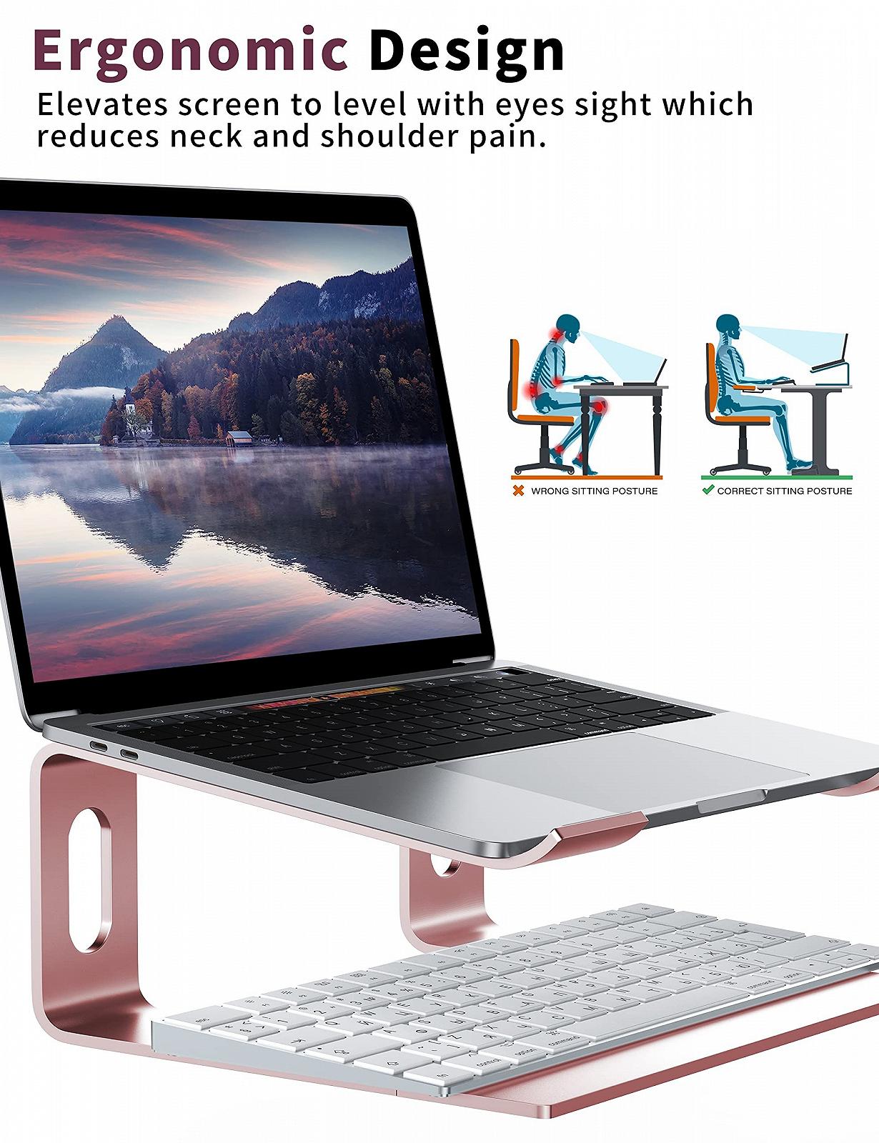 Підставка для ноутбука ALASHI, алюмінієва, ергономічна підставка для ноутбука, знімна металева підставка для ноутбука, підтримка ноутбуків від 10 до 15.6 дюймів, сіра, фото №3