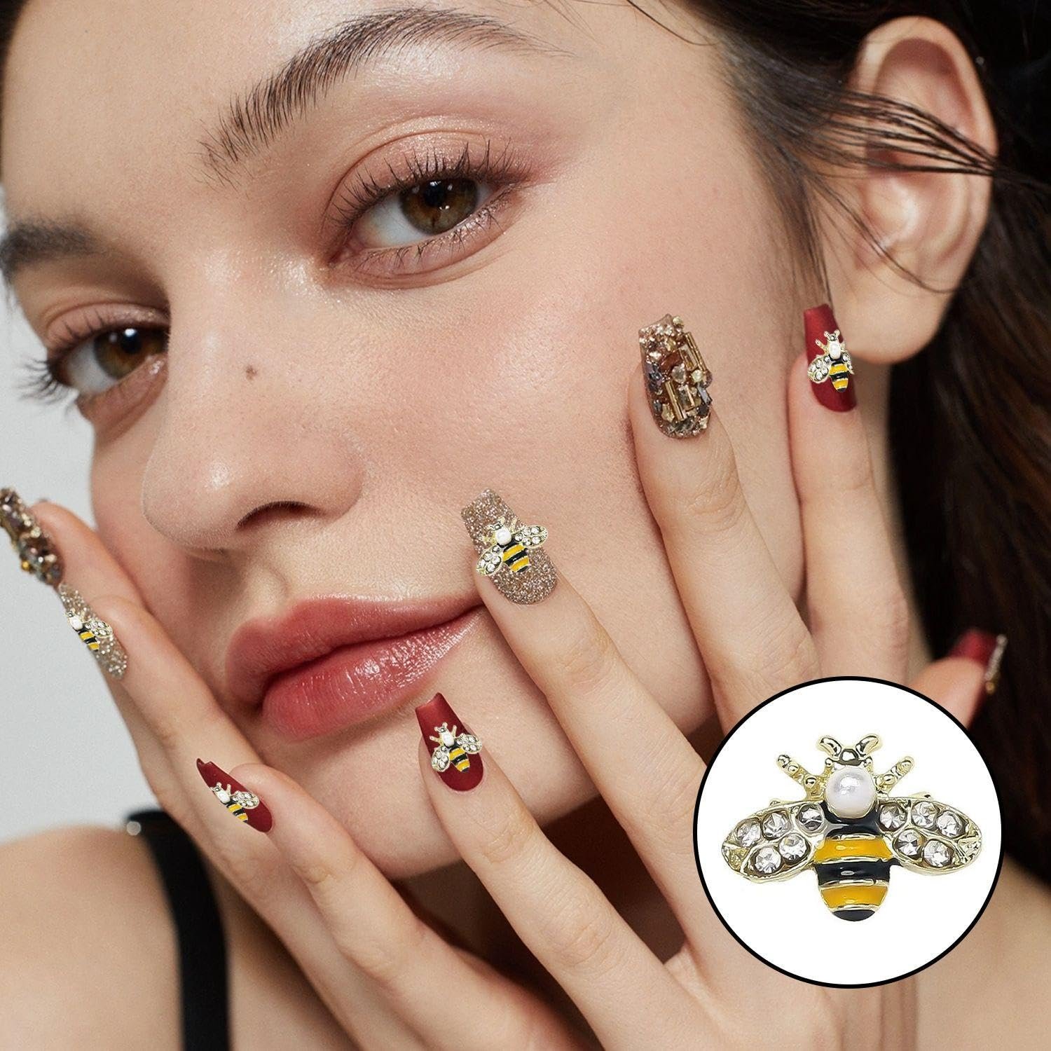 Украшение для ногтей Пчела Жемчуг с бриллиантами Металл разноцветный, 20 шт, фото №6