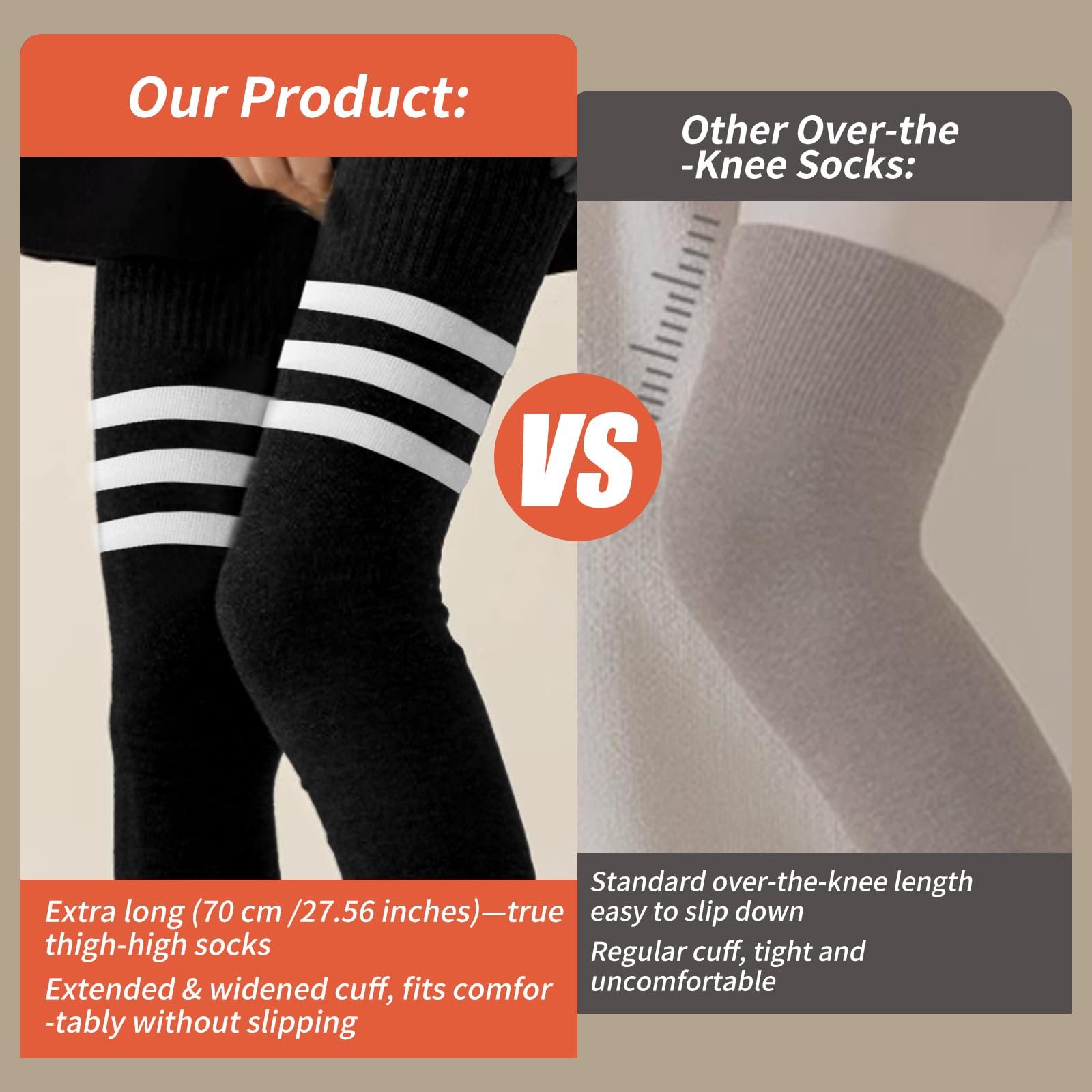 Комплект гольфов выше колена в полоску, 3 пары, фото №3