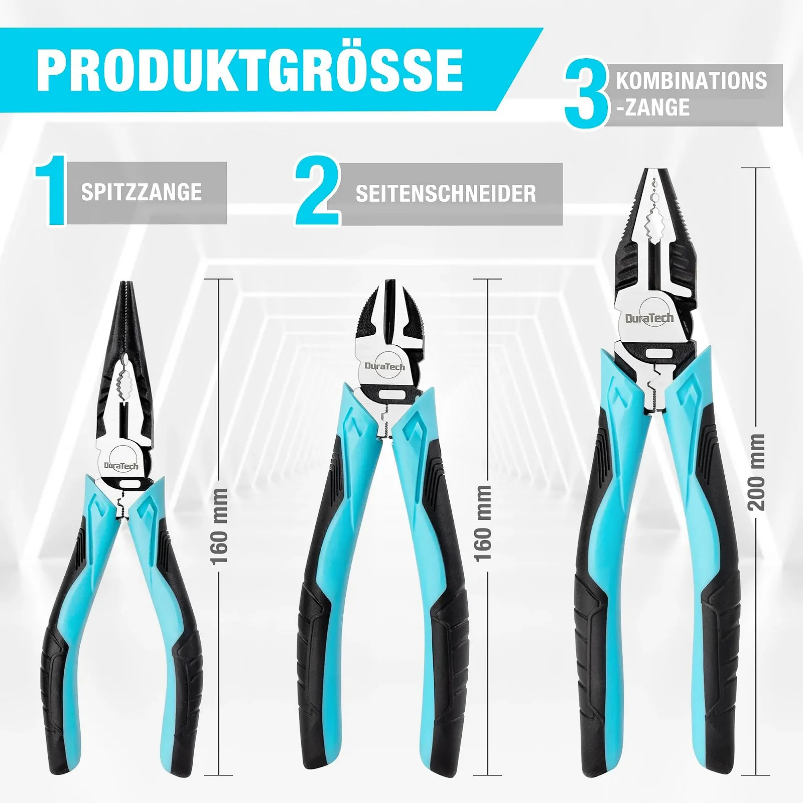 Набір плоскогубців DURATECH, 3 шт., плоскогубці з високим важелем, фото №2