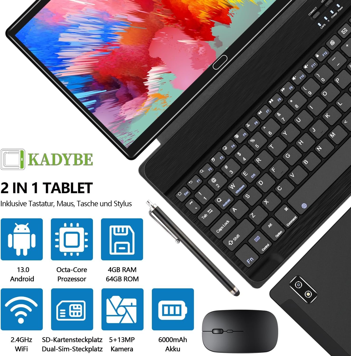 Планшет 10.1" KADYBE D118 4/64Gb 4G 2-SIM 8 ядер Android 13 6000 mAh Чорний, фото №4