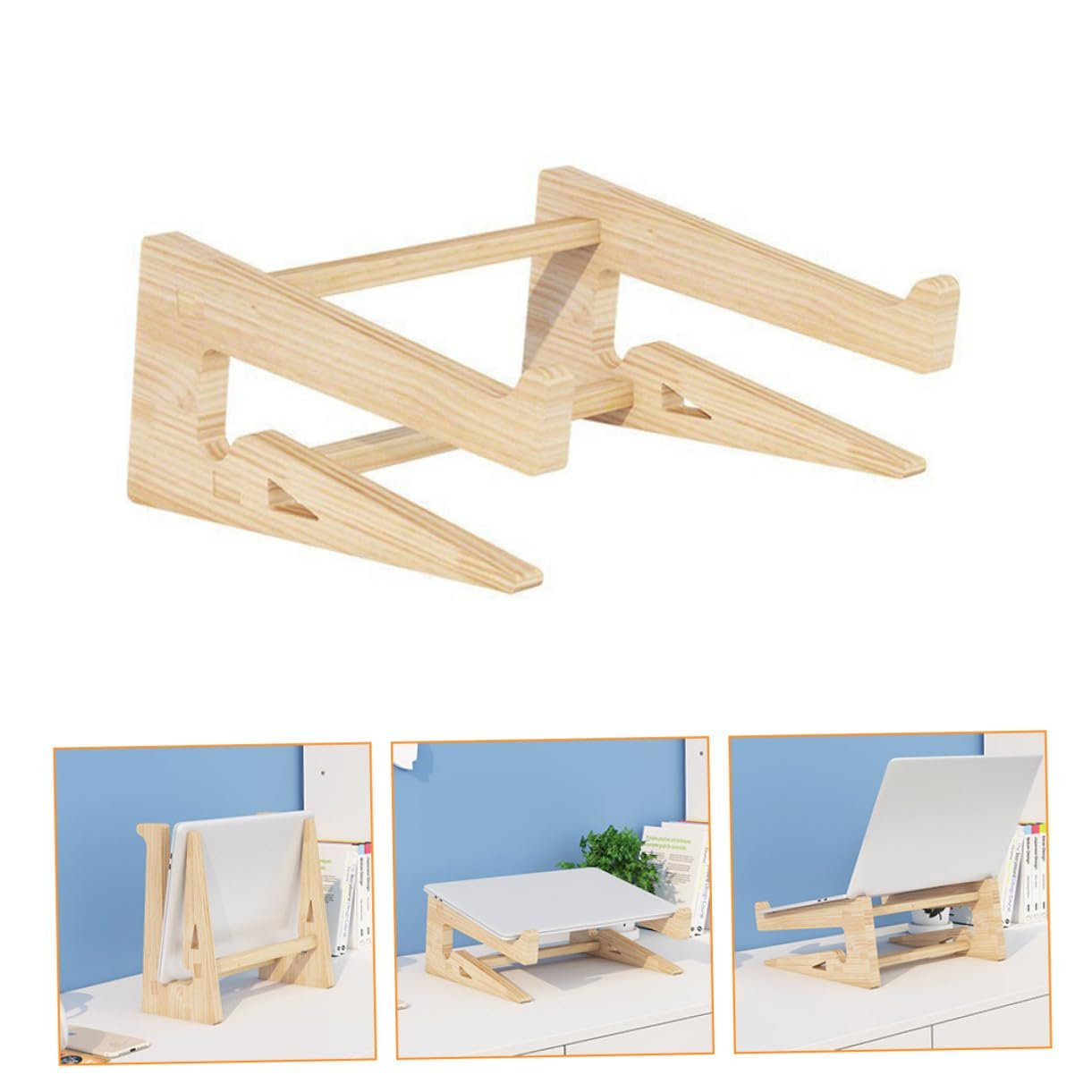 Практична дерев'яна підставка для ноутбука Регульована по висоті Натуральна з вентиляцією Ергономічна, фото №9