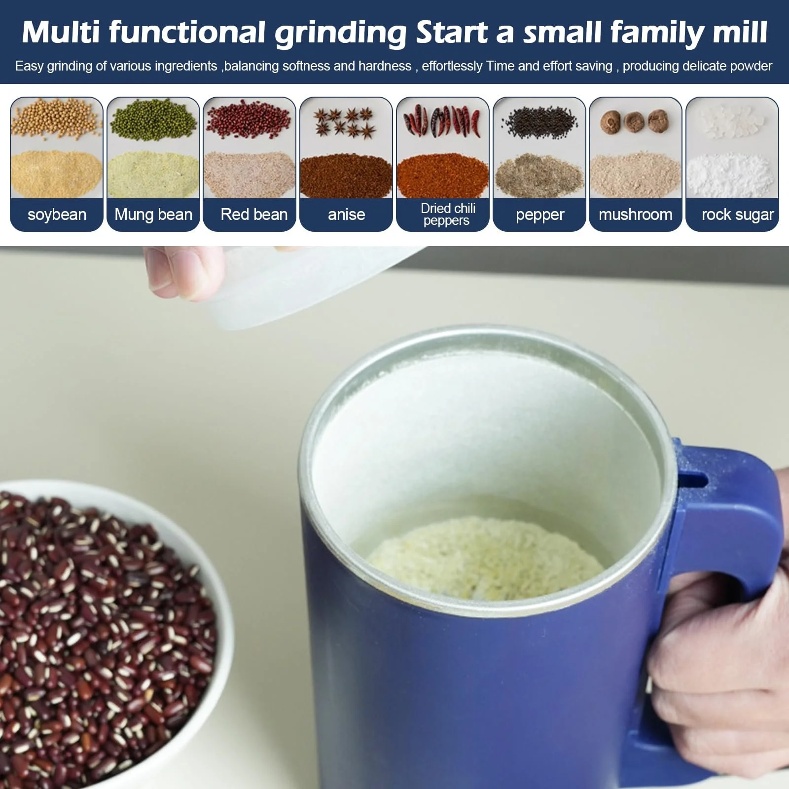 Электрическая кофемолка 250 Вт, специй, 600 мл, медный двигатель, нож из нержавеющей стали для сухих материалов, специй, трав, кофе, фото №6
