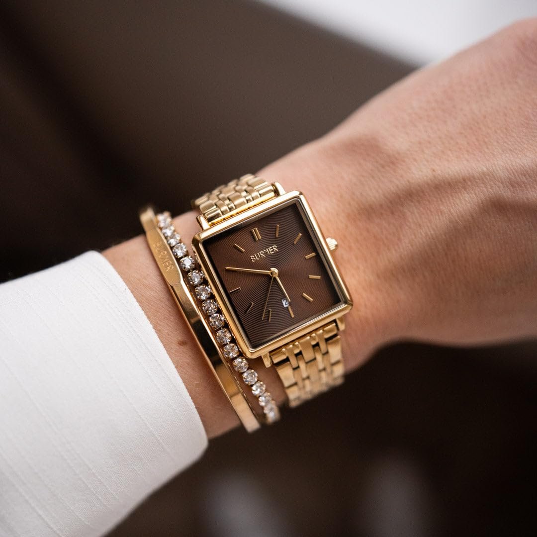 Женские часы BURKER Daisy Квадратные женские часы Браслет-цепочка Нержавеющая сталь Аналоговые Кварцевые 3 ATM Водонепроницаемые - 28 мм - Золотые Коричневые, фото №6 Женские часы BURKER Daisy Квадратные женские часы Браслет-цепочка Нержавеющая сталь Аналоговые Кварцевые 3 ATM Водонепроницаемые - 28 мм - Золотые Коричневые, фото №6