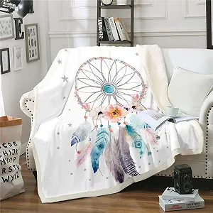 Покривало Loussiesd Dream Catcher Фланель Фліс 150 x 200 см Богемний Ловець снів Квіти Пір'я - Фото 1