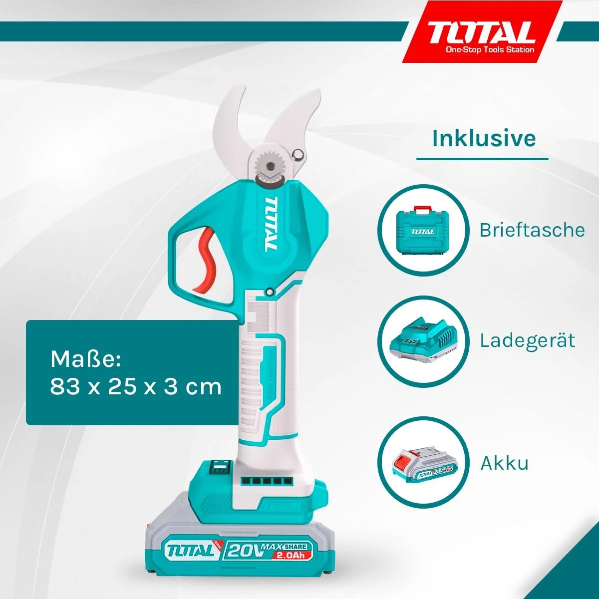Секатори акумуляторні TOTAL Brushless TSSLI202581 25 мм Синій, фото №4
