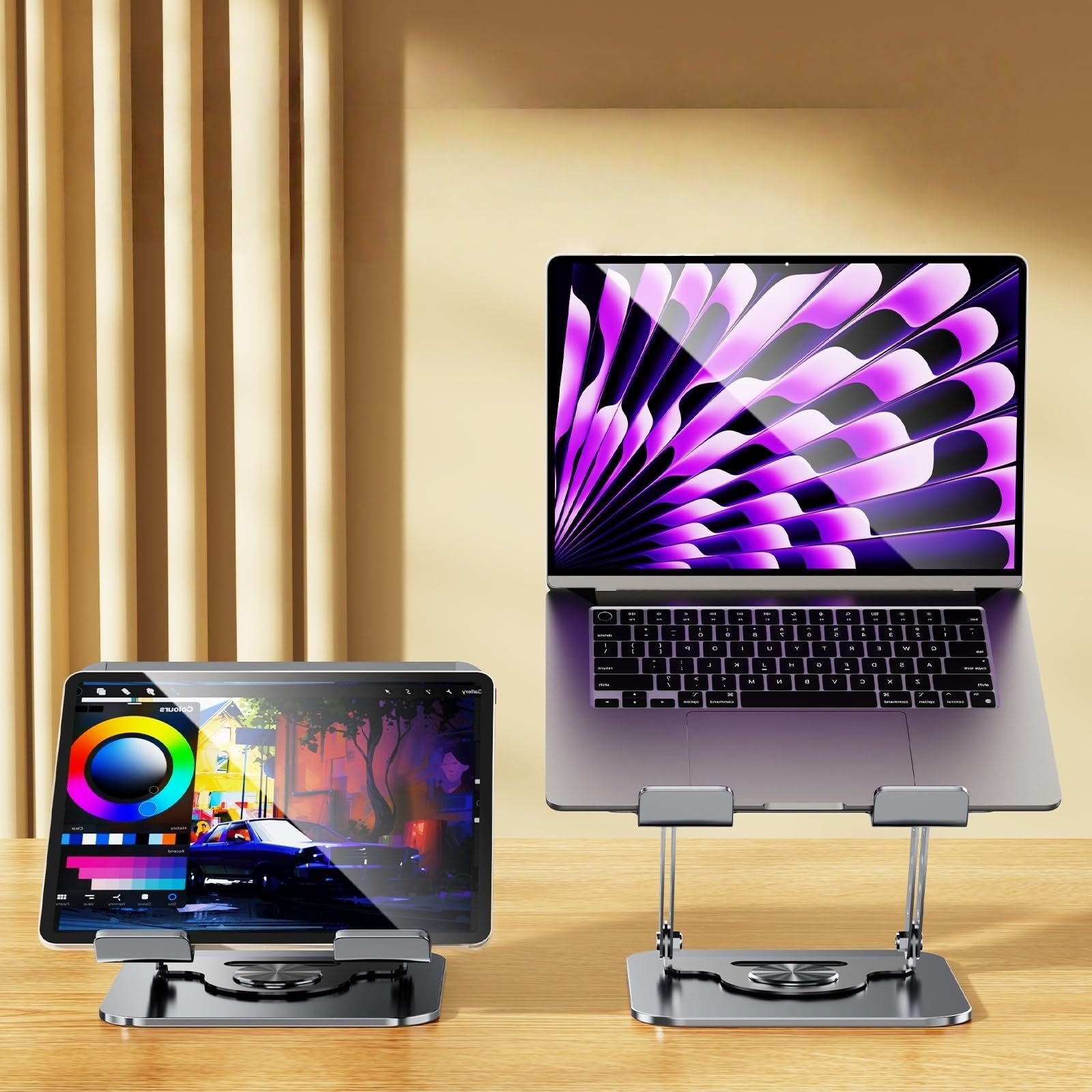 Підставка для ноутбука, Вуглецева сталь, Обертання на 360 градусів, Подвійна підтримка, Міцна механічна вісь AR, Складна та регульована по висоті та куту, Вантажопідйомність 10 кг, фото №7