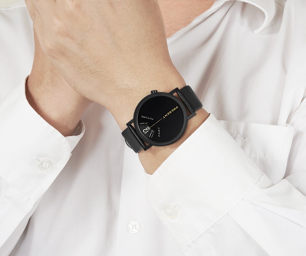 Часы Projects Past, Present, Future Black Edelstahl IP Schwarzw Leder Unisex, фото №3