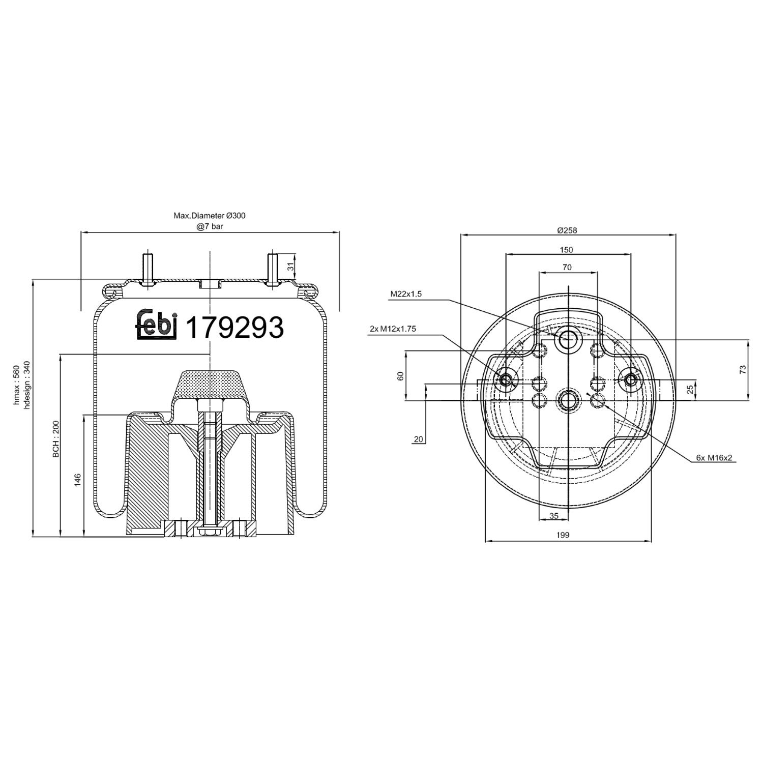 Пневморессора (баллон) FEBI BILSTEIN 179293 для BPW, фото №1