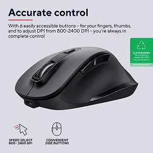 Миша Trust Fyda бездротова акумуляторна, 800-2400 DPI, 6 кнопок, з упором для великого пальця та пальців, 2,4 ГГц з USB-приймачем, ергономічна synthetic.ua - Фото 1