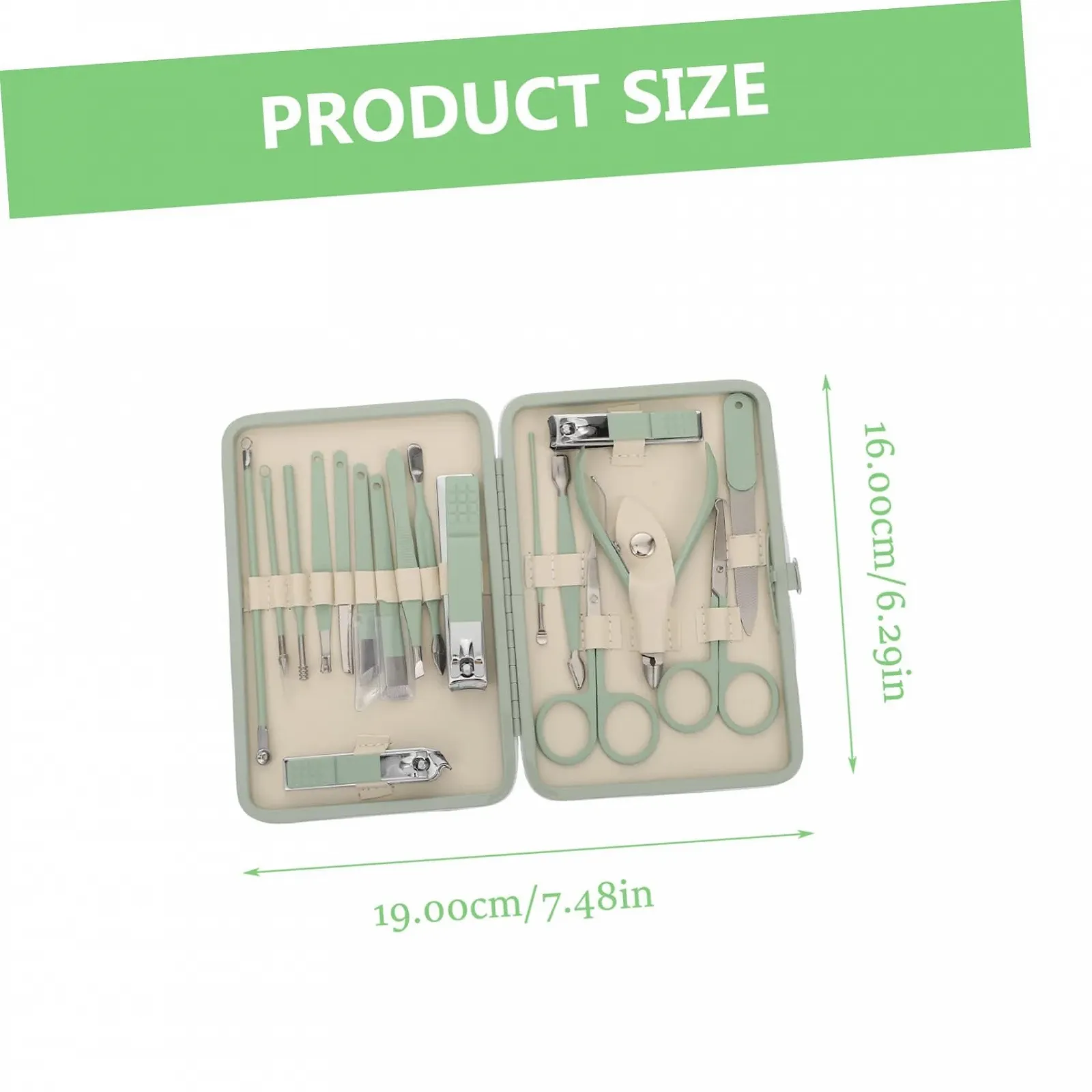 Набор маникюрный CALLARON 18 предметов, из нержавеющей стали, зеленый, фото №2