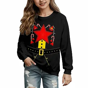 Рождественский джемпер Детский для девочек Забавный рождественский свитшот с праздничными мотивами Рождественский наряд без капюшона Рождественский джемпер Рождественская одежда - Фото 1