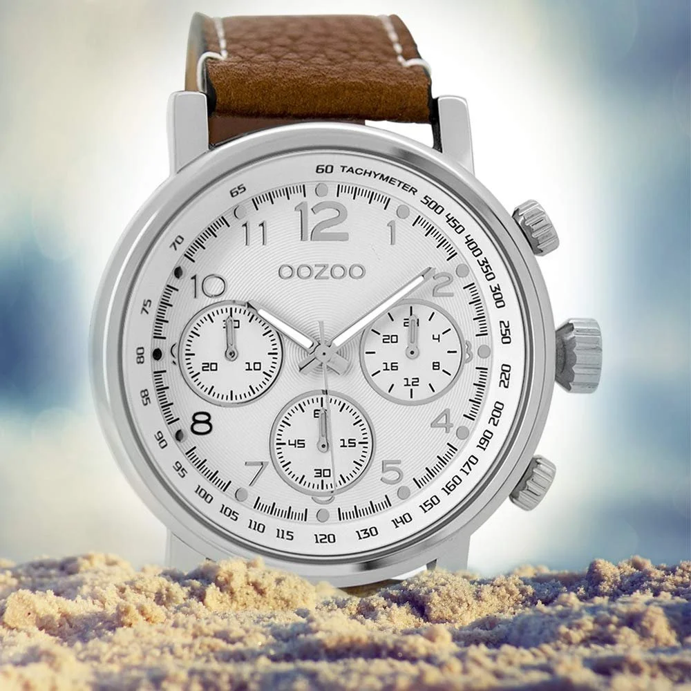 Годинник чоловічий Oozoo Шкіряний ремінець 48 мм Білий/Коричневий C9455, фото №4 Годинник чоловічий Oozoo Шкіряний ремінець 48 мм Білий/Коричневий C9455, фото №4