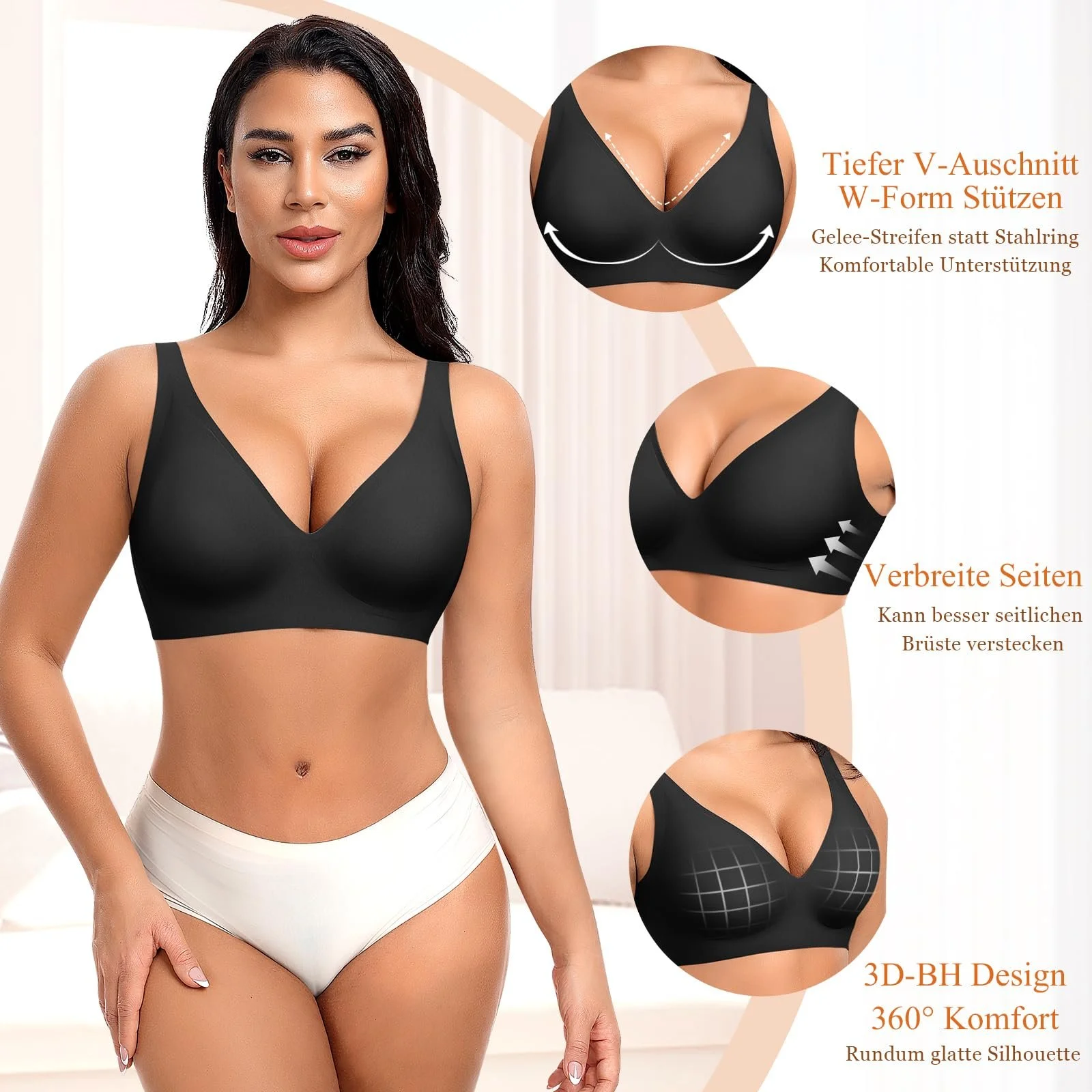 Бюстгальтер-бралетт Ganado Deep V-Neck Seamless Push Up Без кісточок, фото №4