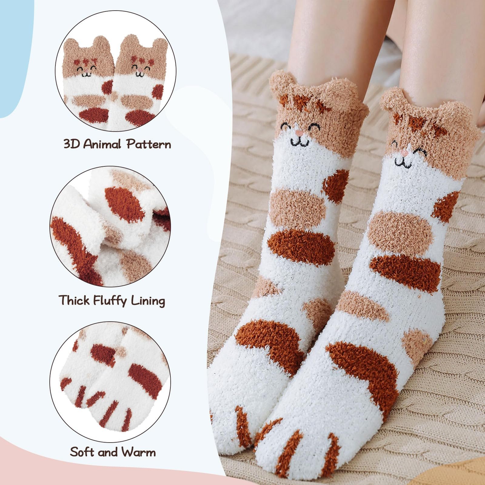 Мягкие носки Женские 5/6 пар Теплые пушистые носки Рождественские носки Толстые зимние носки Домашние носки Мягкие носки для кровати Носки для сна Термоноски для Рождества в качестве подарков, фото №2