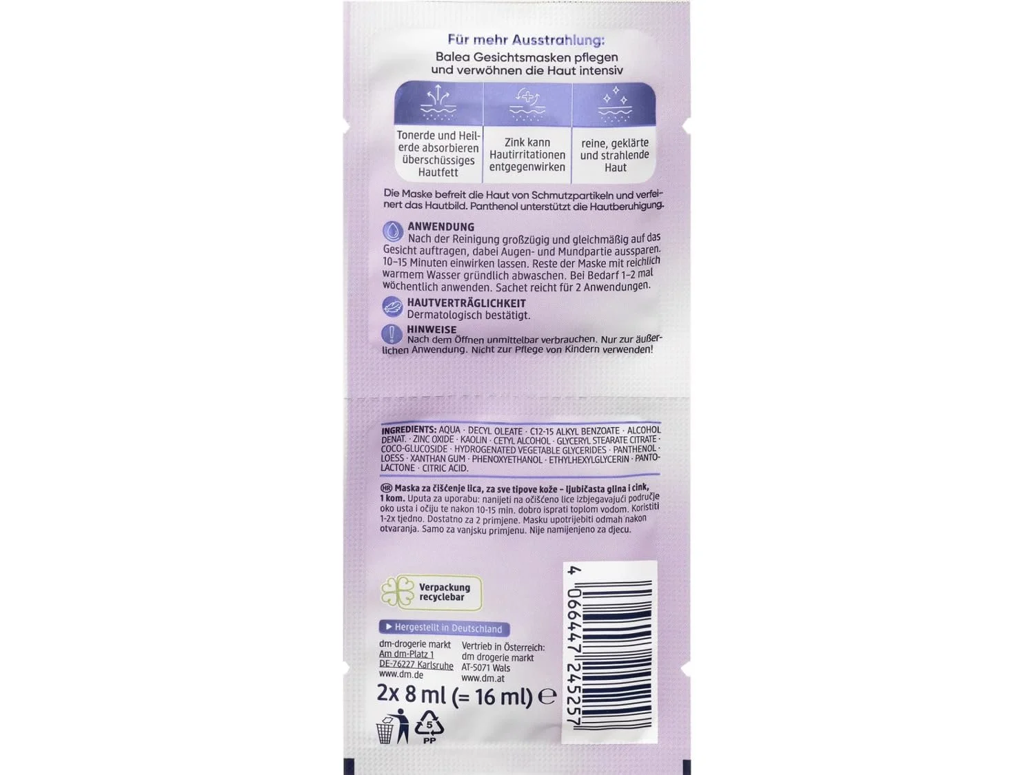 Набір масок Balea з 16 масок, набір зразків 8 різних масок для обличчя, гіалурон, вітамін C, фото №4