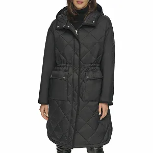 Женское пальто DKNY стеганое на пуговицах длинное synthetic.ua - Фото 1