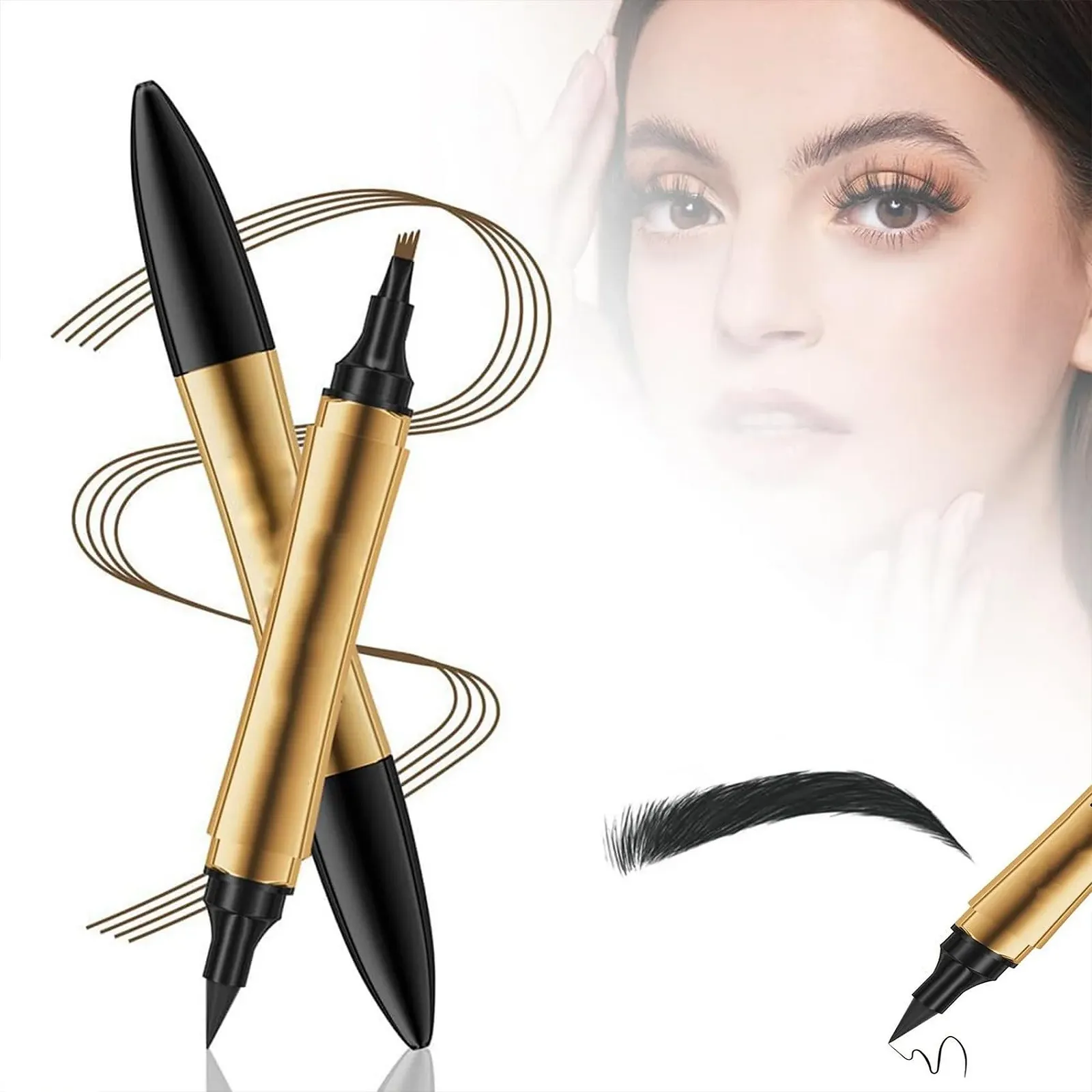 Карандаш для бровей 2 в 1 Magic, карандаш для татуажа бровей 3D Microblading 4 Fork Tip с подводкой для глаз, многофункциональный карандаш для микроблейдинга бровей с двойной головкой, долговечный водостойкий инструмент для макияжа Black, фото №1