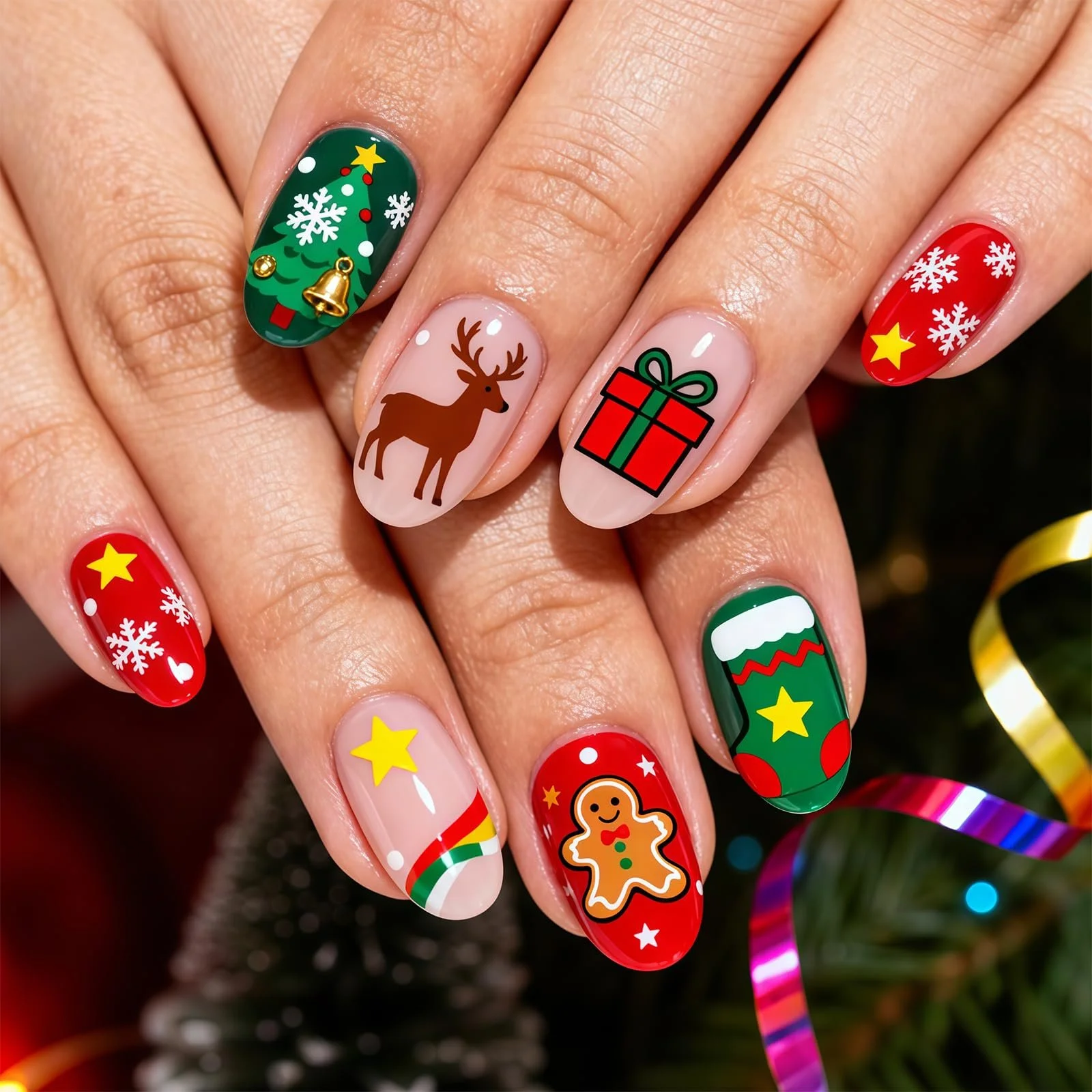 Накладные ногти Auroriel Christmas 24 шт. миндалевидные праздничный дизайн, фото №1 Накладные ногти Auroriel Christmas 24 шт. миндалевидные праздничный дизайн, фото №1