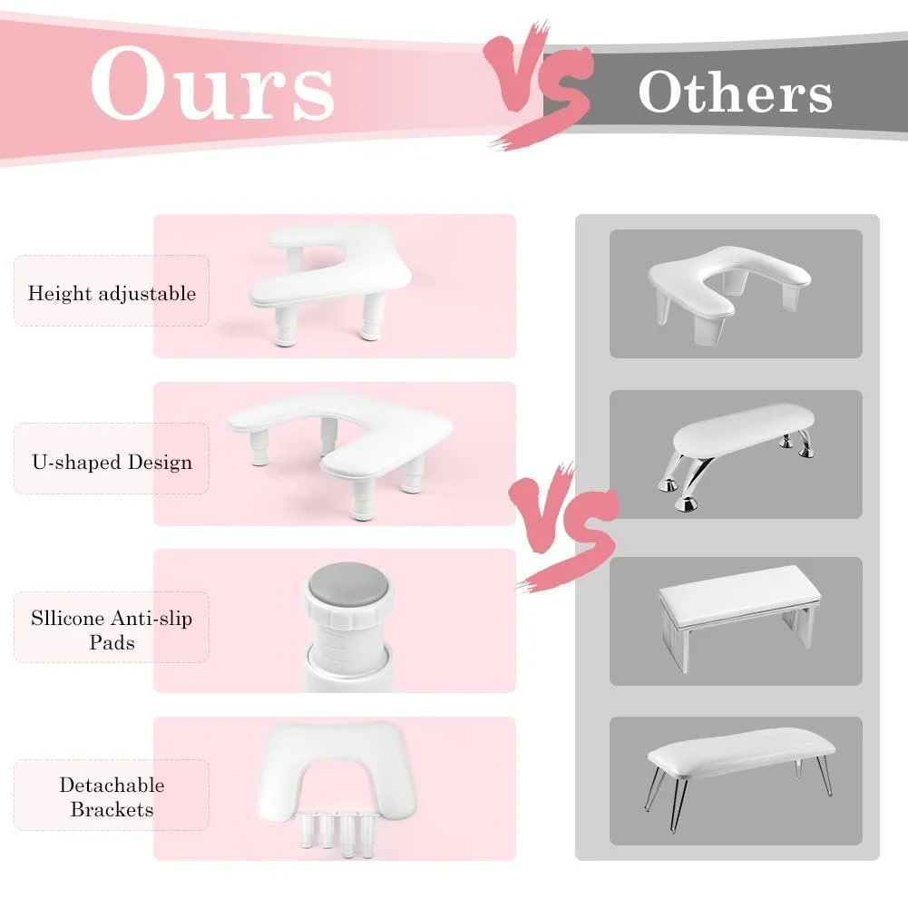 Підставка для рук U-подібна HOTUT для манікюрного салону, регульована по висоті, фото №4