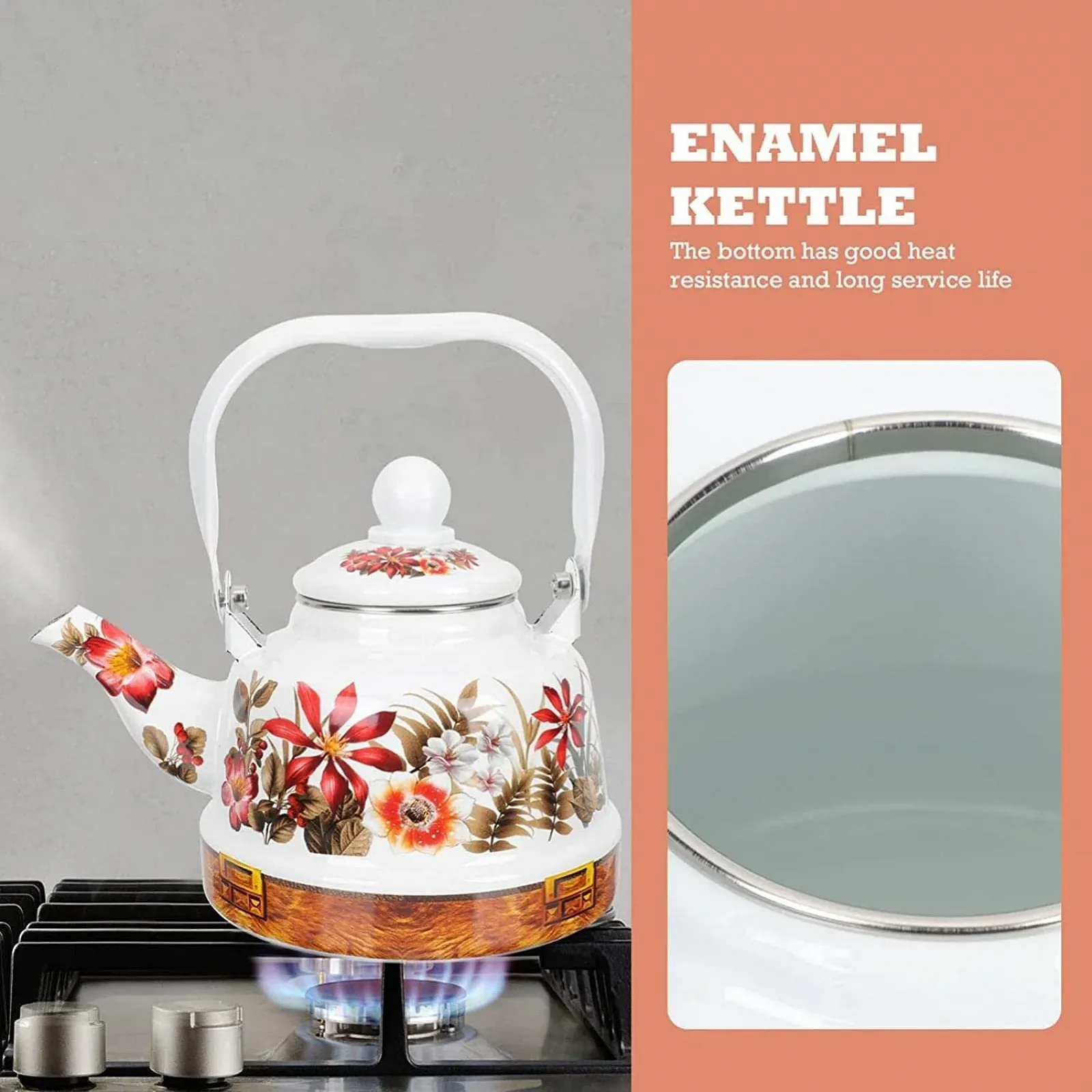 Чайник Емальований Різнокольоровий Квітковий для Плити для Гарячої Води, фото №3 Чайник Емальований Різнокольоровий Квітковий для Плити для Гарячої Води, фото №3