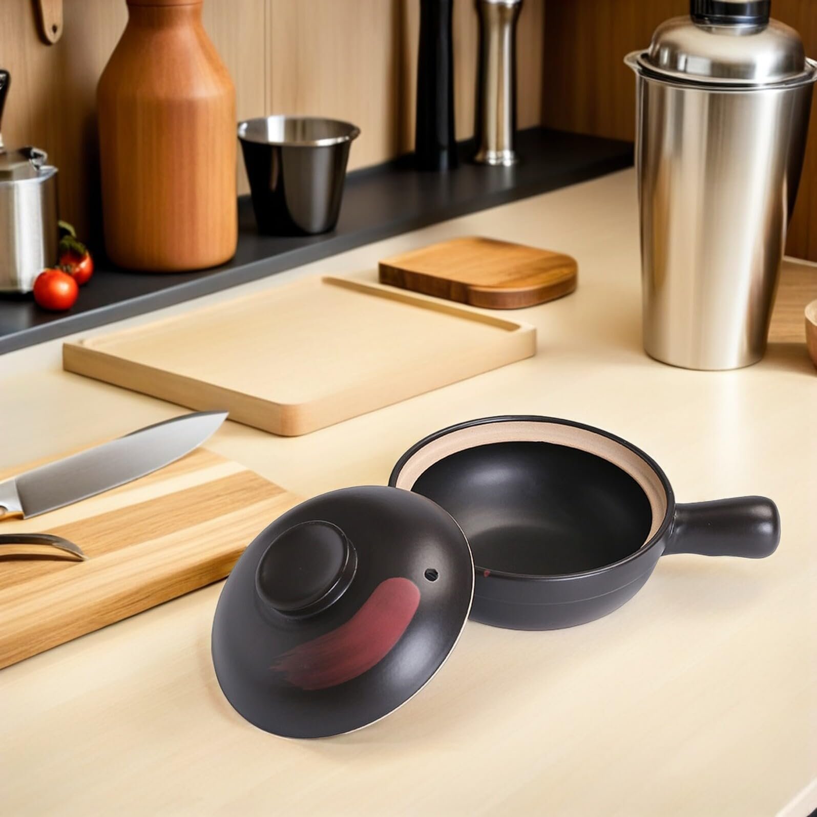 Горщик керамічний великий традиційний з плоским дном для газових плит чорно-червоний, фото №4