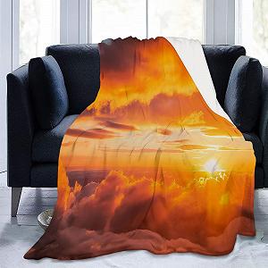 Плед фланелевый Premium, Modern Sonnenuntergang Wolken, теплый и уютный, оранжево-серый, 220 x 240 см synthetic.ua - Фото 1
