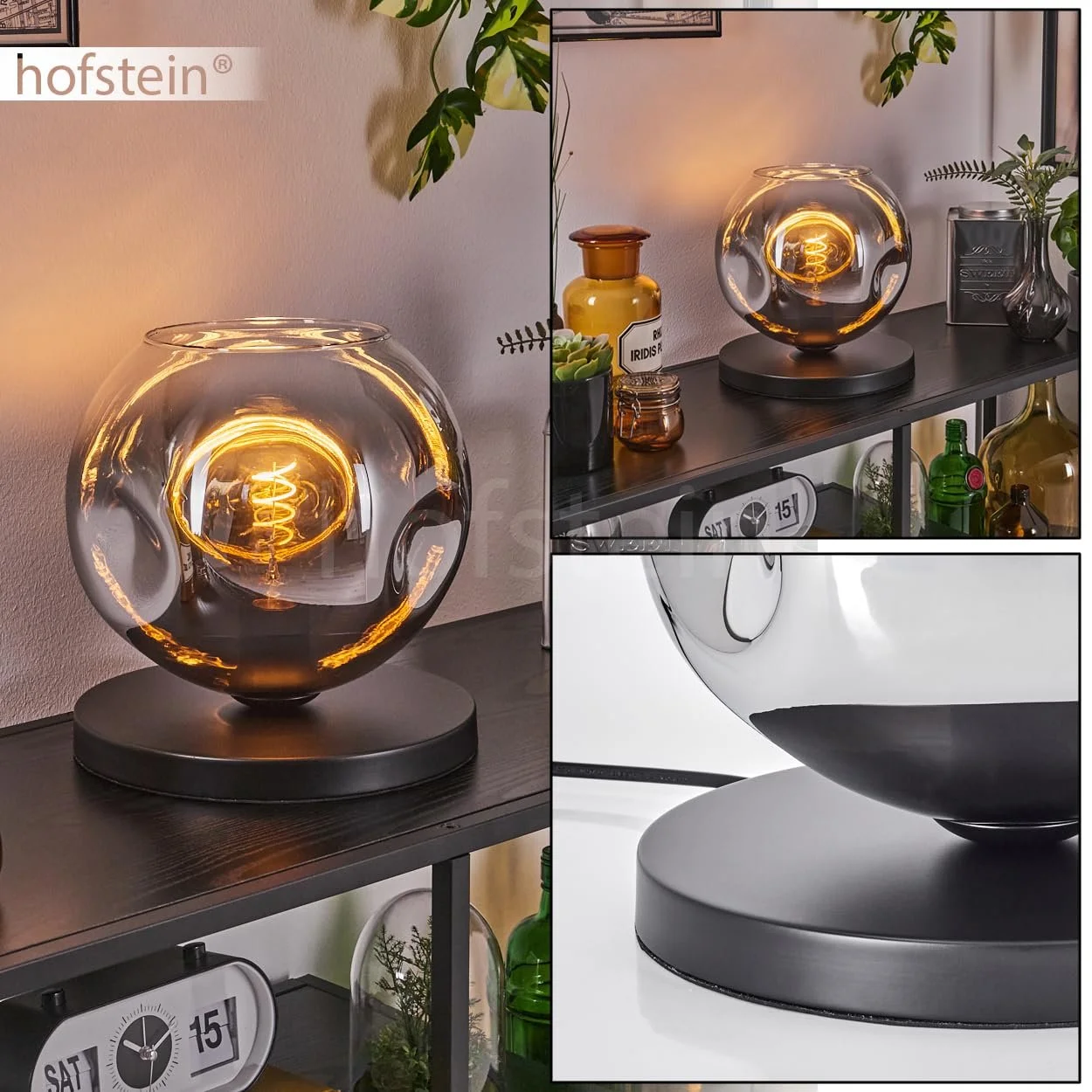 Настільна лампа Ripoll Metal/Glass Modern Retro/Vintage 25 см E27 Black/Chrome/Clear, фото №2