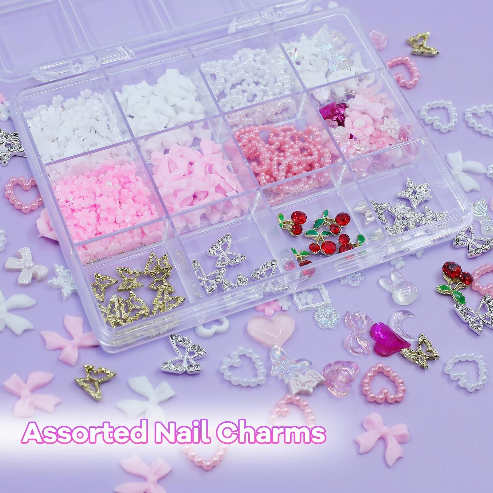 3D Украшения для ногтей Anower IMI Ассорти Металл Вишня Звезда Бабочка Цветок Сердца Разные Бриллианты, фото №4