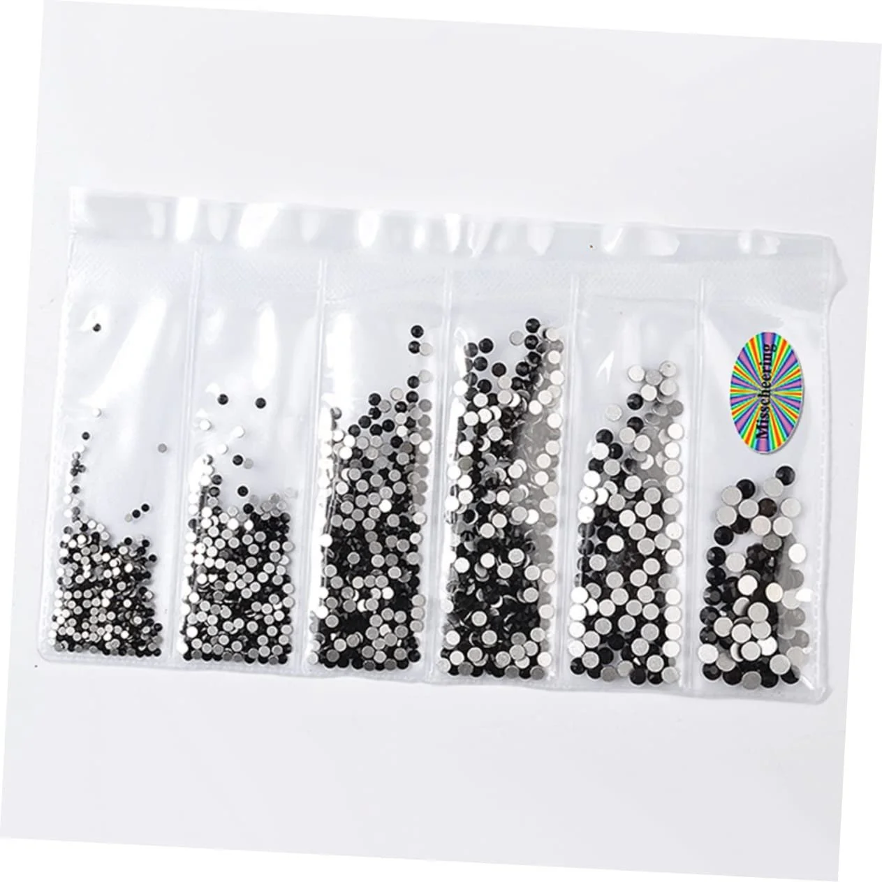 Стрази Mikinona 1364 шт, чорні скляні плоскі камені різних розмірів, фото №7 Стрази Mikinona 1364 шт, чорні скляні плоскі камені різних розмірів, фото №7