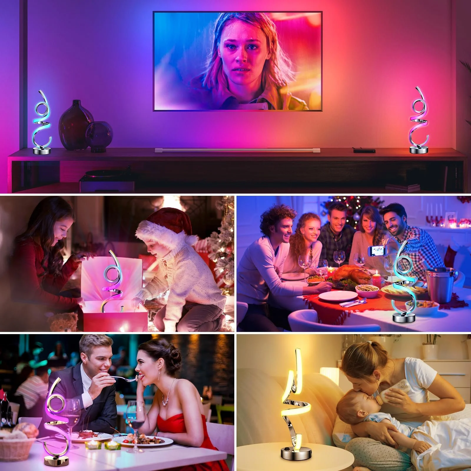 Настільна лампа LED Bedside Lamp RGB Dimmable Wireless Spiral Rechargeable, фото №7