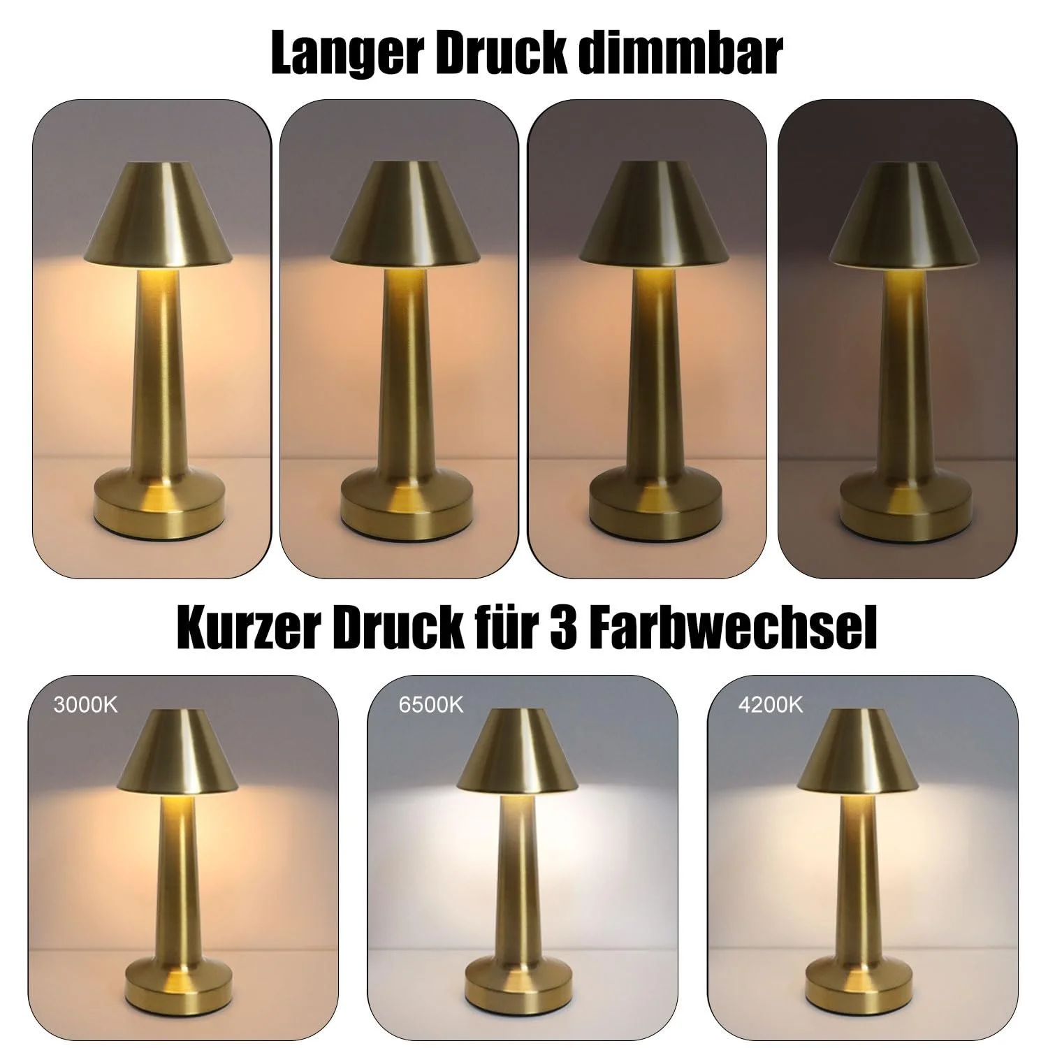 Настільна лампа EXTRASTAR Mushroom LED Сенсорна Акумуляторна Металік, фото №6