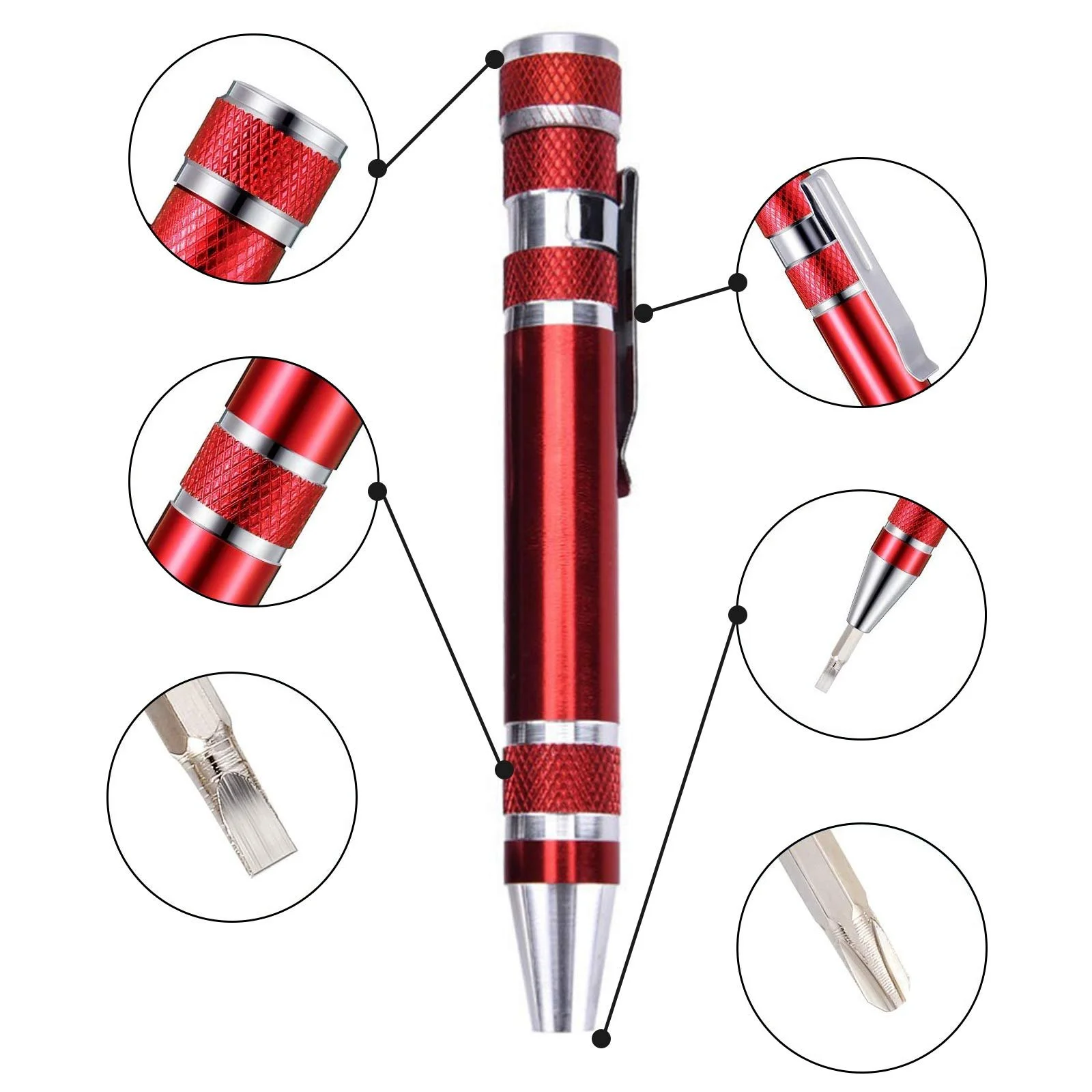 Набор Precision 8 в 1 Набор мини-ремонтных отверток Ballpoint Pen Design 4x Cross и 4x Slotted для ПК Очков Часов Мобильного телефона Ноутбука и др., фото №3