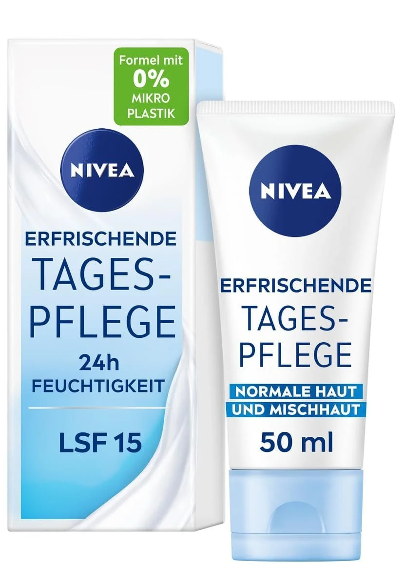 Денний крем NIVEA Erfrischende Tagespflege 24h Feuchtigkeit для нормальної та комбінованої шкіри з вітаміном Е SPF 15 50 мл, фото №1