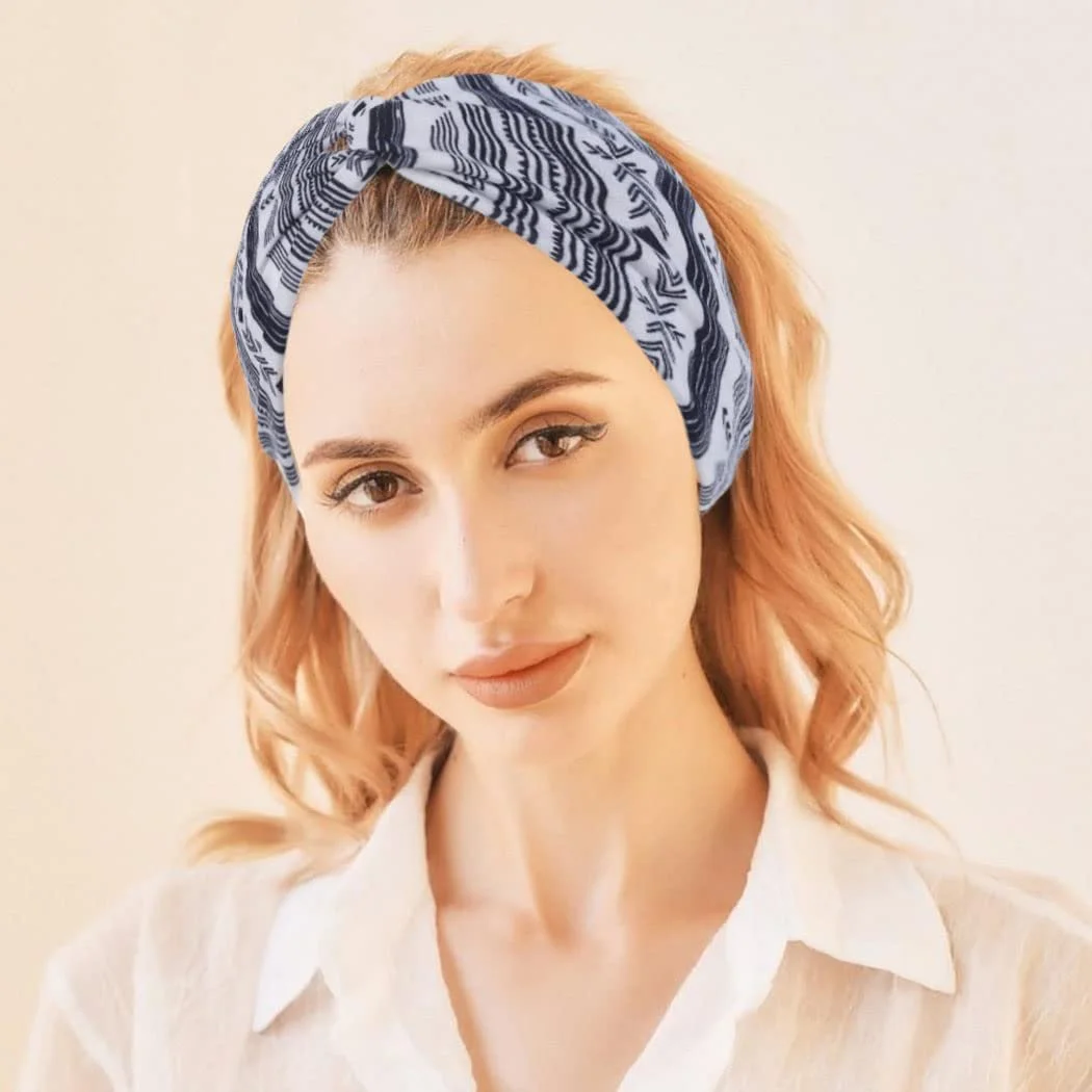 Пов'язка на голову в стилі бохо смужка блакитна Zoestar еластична, фото №6