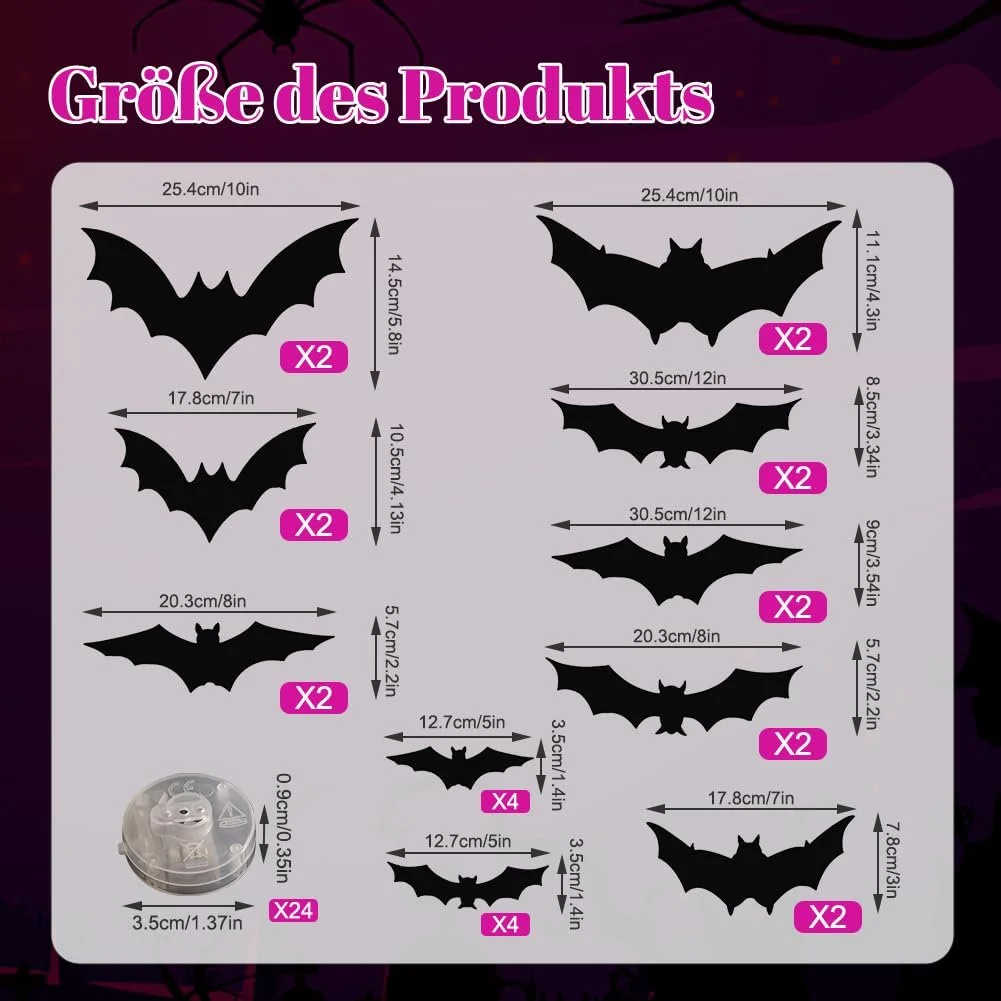 Наклейки на стіну ASOFTY Хелловін Кажани Набір 24 шт. Світлодіодні, фото №2 Наклейки на стіну ASOFTY Хелловін Кажани Набір 24 шт. Світлодіодні, фото №2
