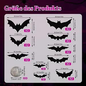 Наклейки на стіну ASOFTY Хелловін Кажани Набір 24 шт. Світлодіодні synthetic.ua - Фото 1