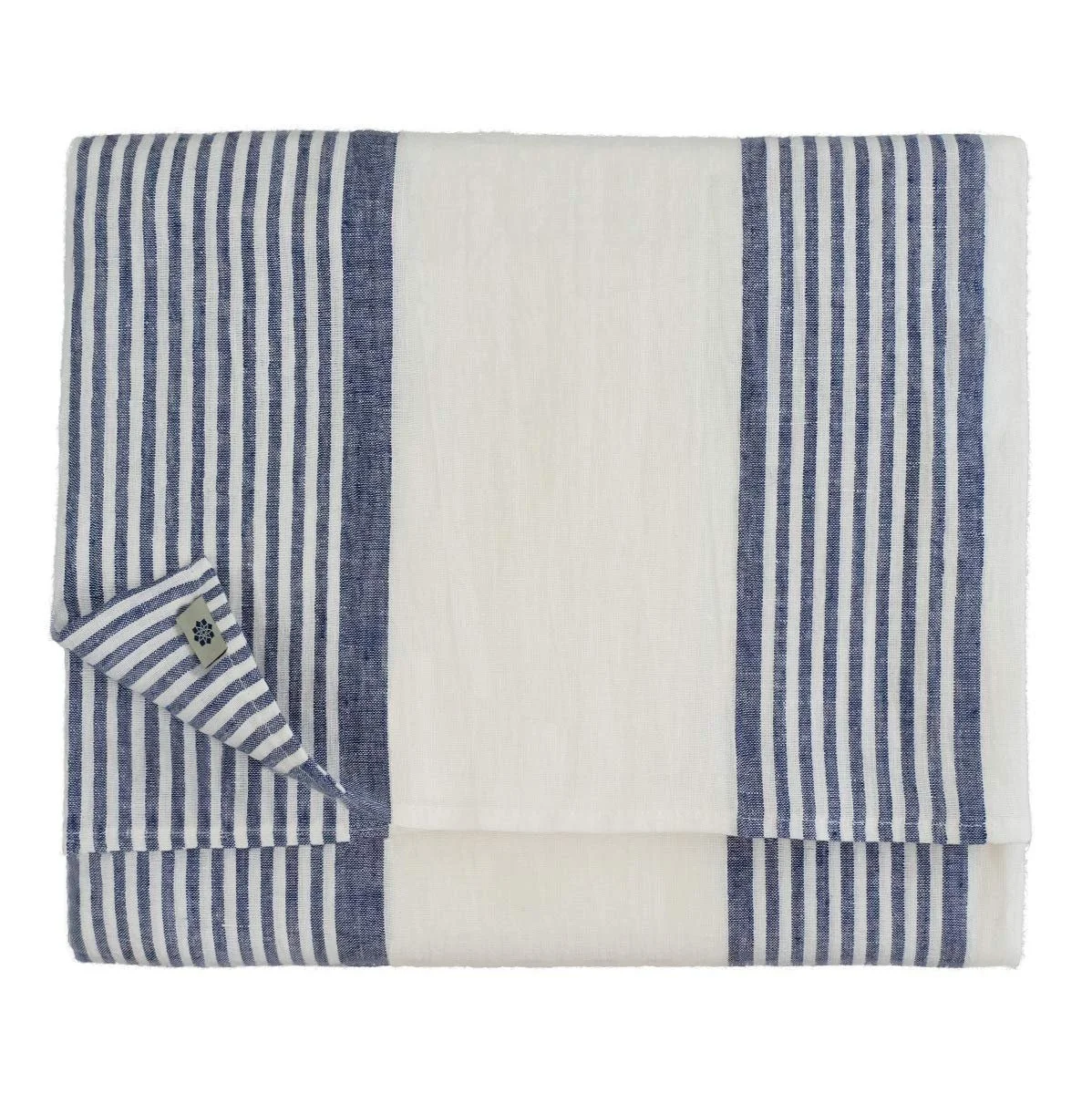 Скатертина Linen & Cotton Olivier 100% льон у смужку 150 х 200 см біло-блакитна, фото №1