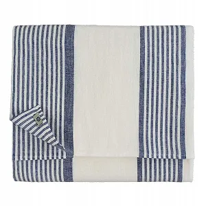 Скатертина Linen & Cotton Olivier 100% льон у смужку 150 х 200 см біло-блакитна - Фото 1