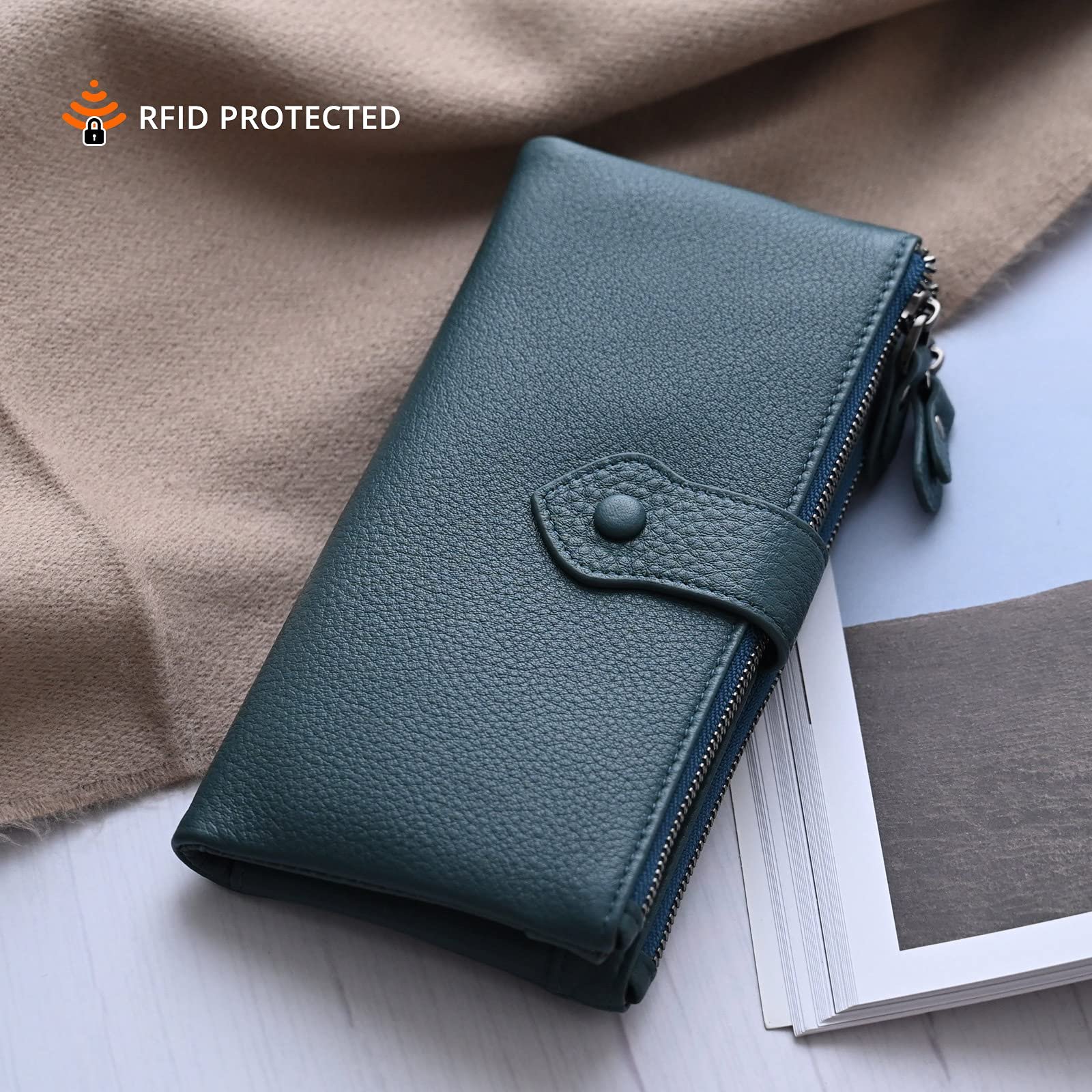 Жіночий шкіряний гаманець з RFID захистом, синій, S, Мінімалістичний, фото №2