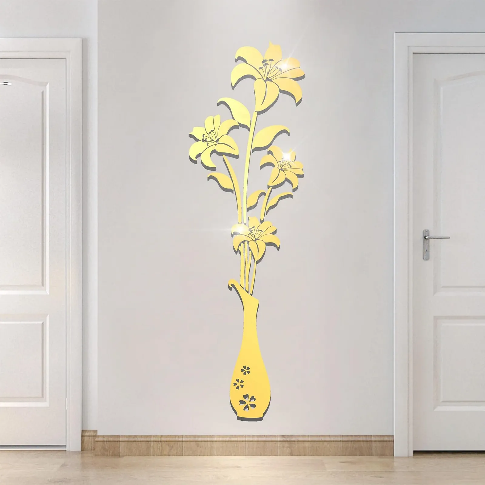 Наклейка на стіну Mirror Wall Stickers 3D Flower Mirror Gold L, фото №1