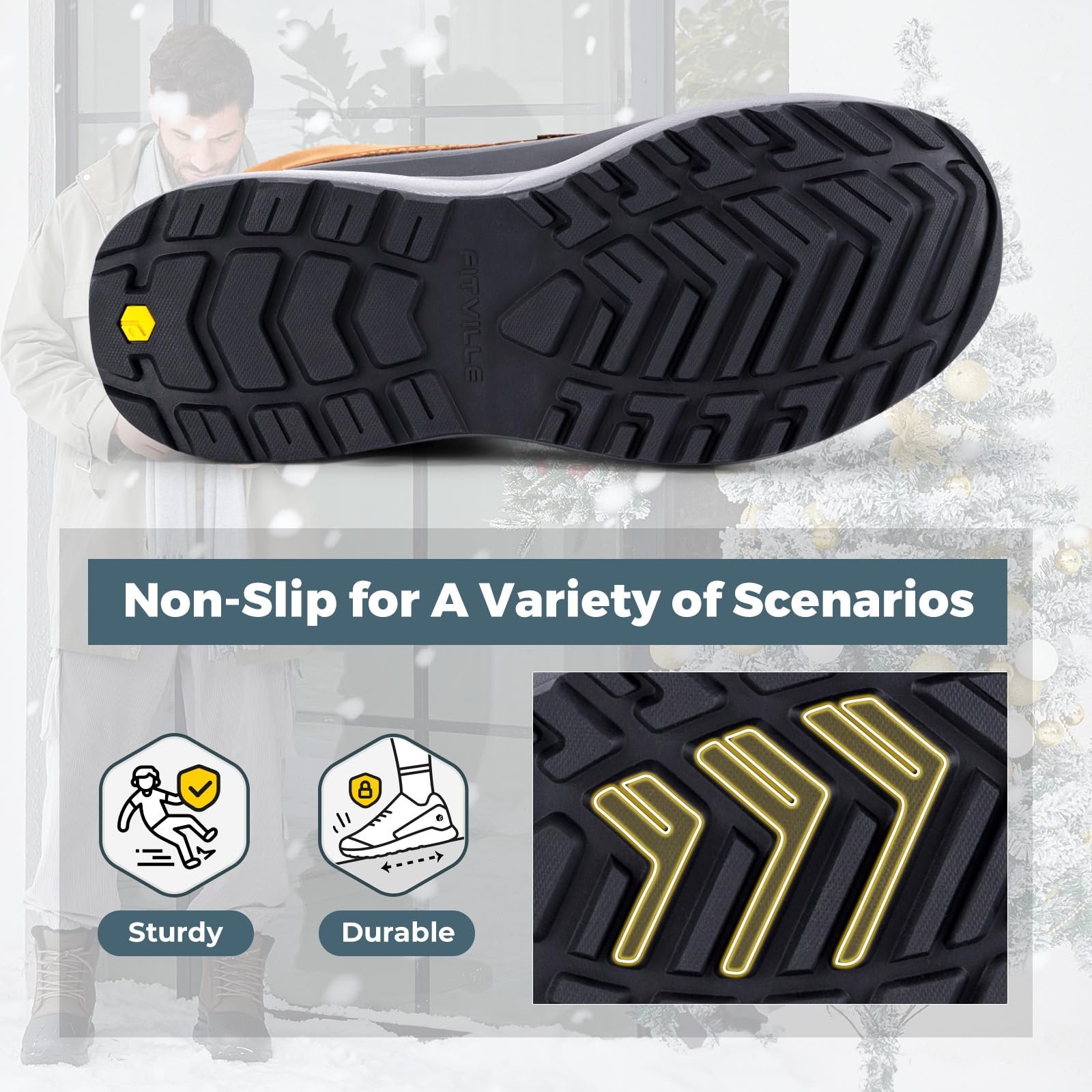 Черевики зимові FitVille Extra Wide Waterproof Lined Snow Boots Short Shaft Non-Slip Shoes, фото №4