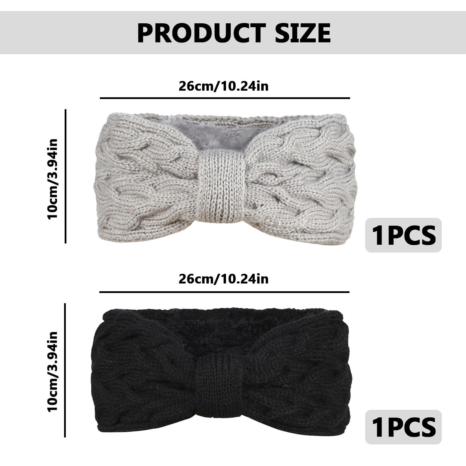 В'язана тканинна еластична пов'язка на голову, чорний і сірий, фото №2